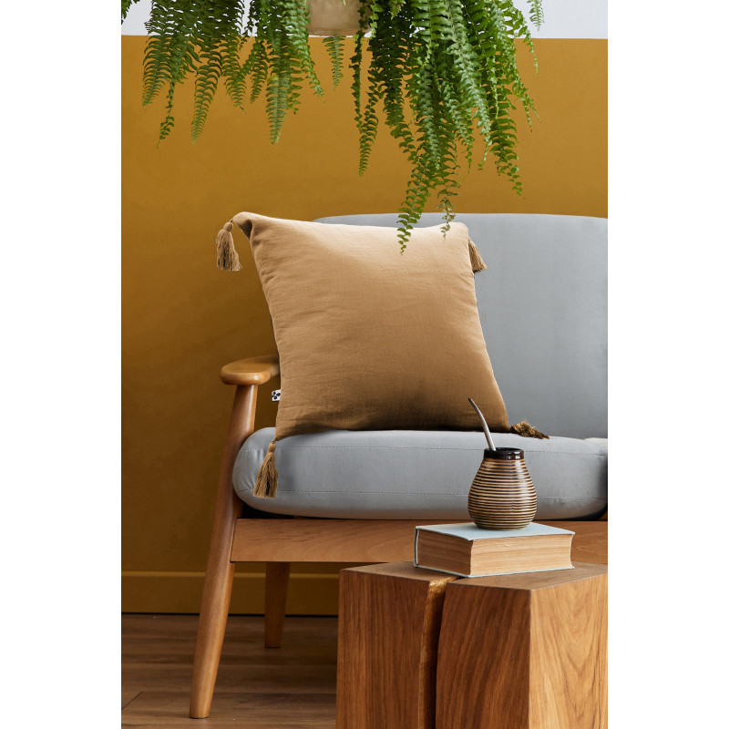 Coussin déco déhoussable 100% coton L'EFFET PAPILLON Brown