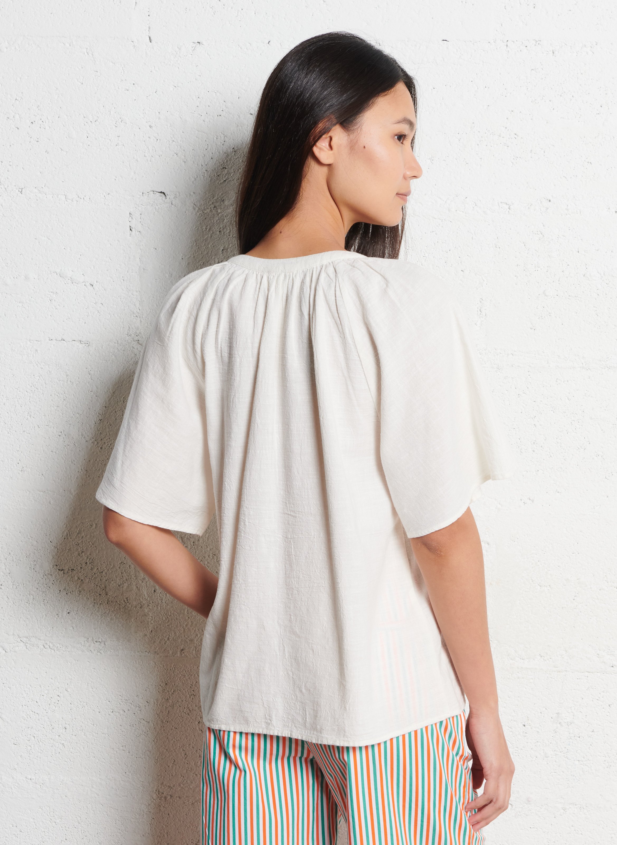 Top droit en coton brodé MAISON 123 Beige