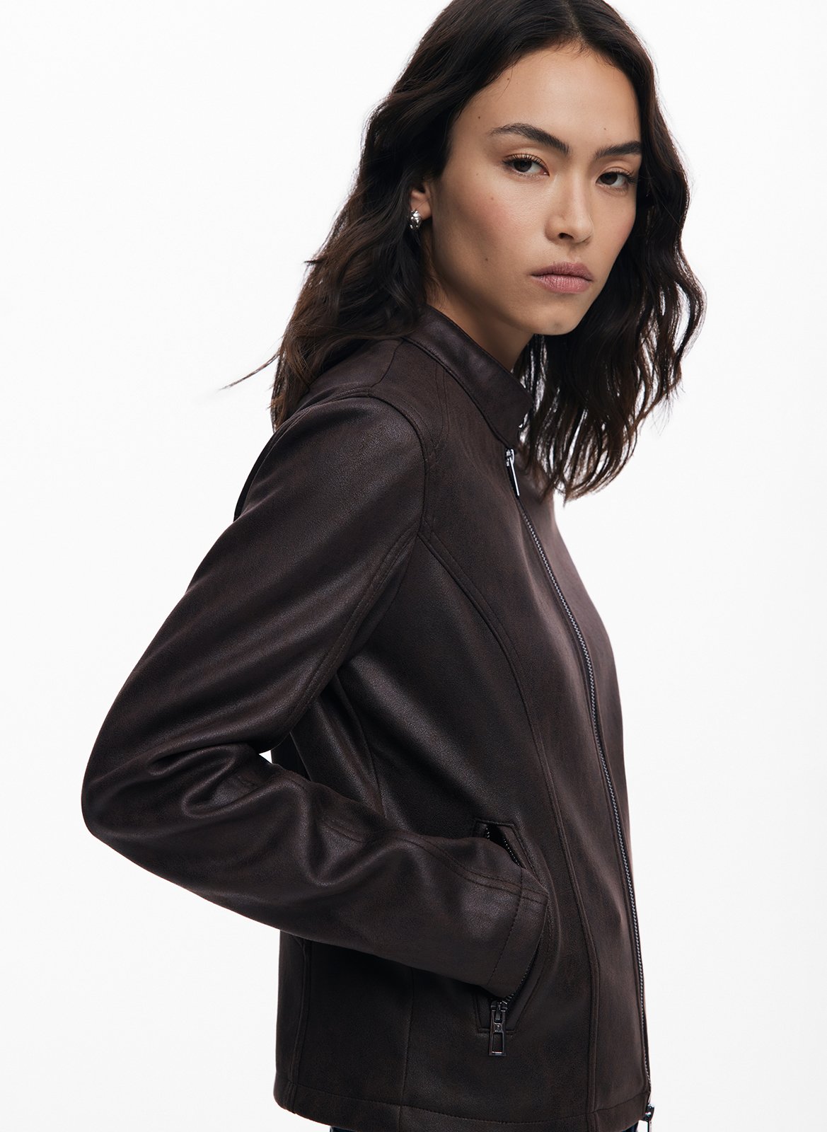 Giacca con collo rotondo effetto pelle DESIGUAL Marrone