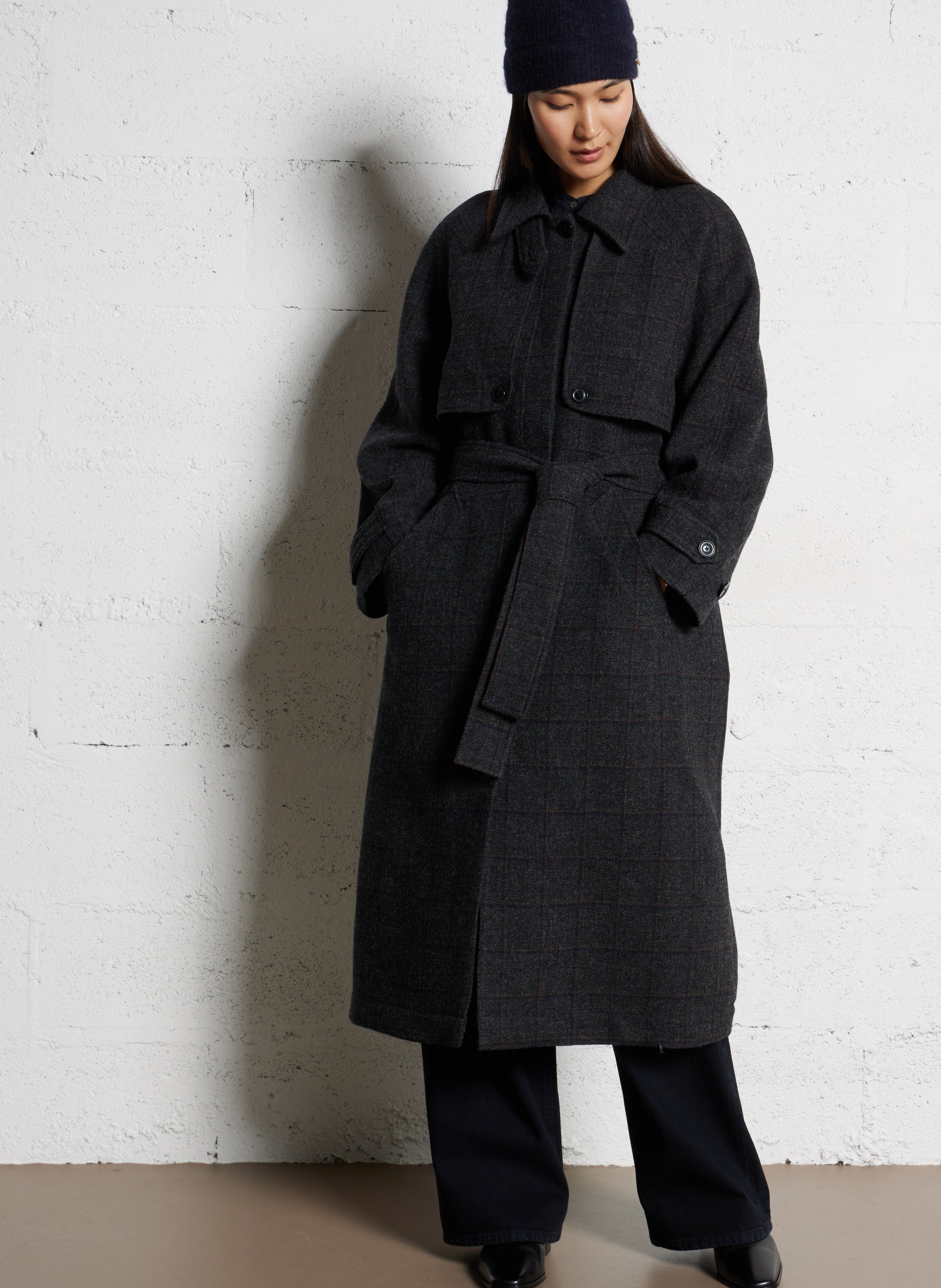 High-neck wool coat BELLEPIECE Black