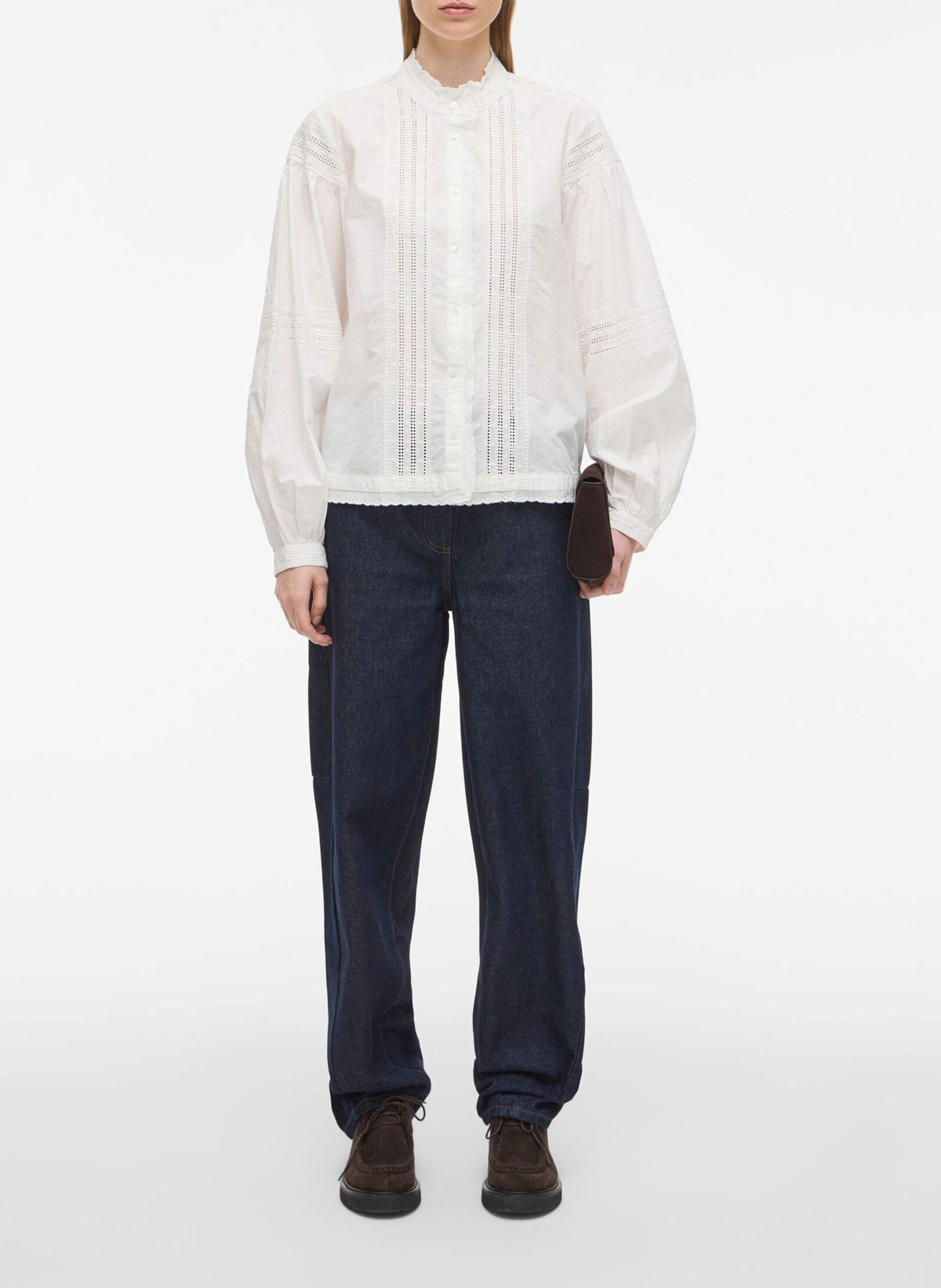 Shirt with high collar in blended organic cotton ROUGE EDIT Beige