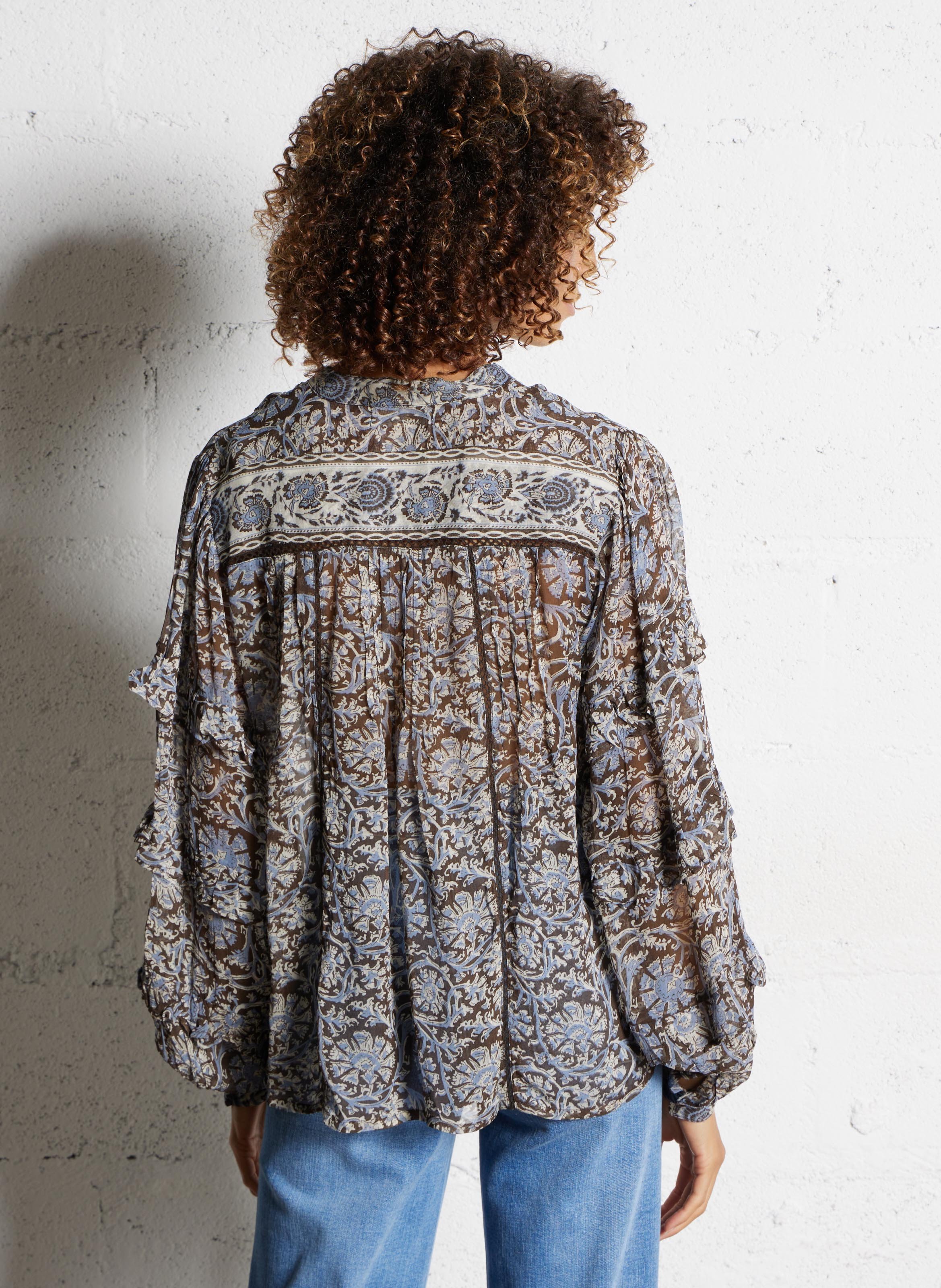 Floral print round-neck blouse MAISON HOTEL Blue