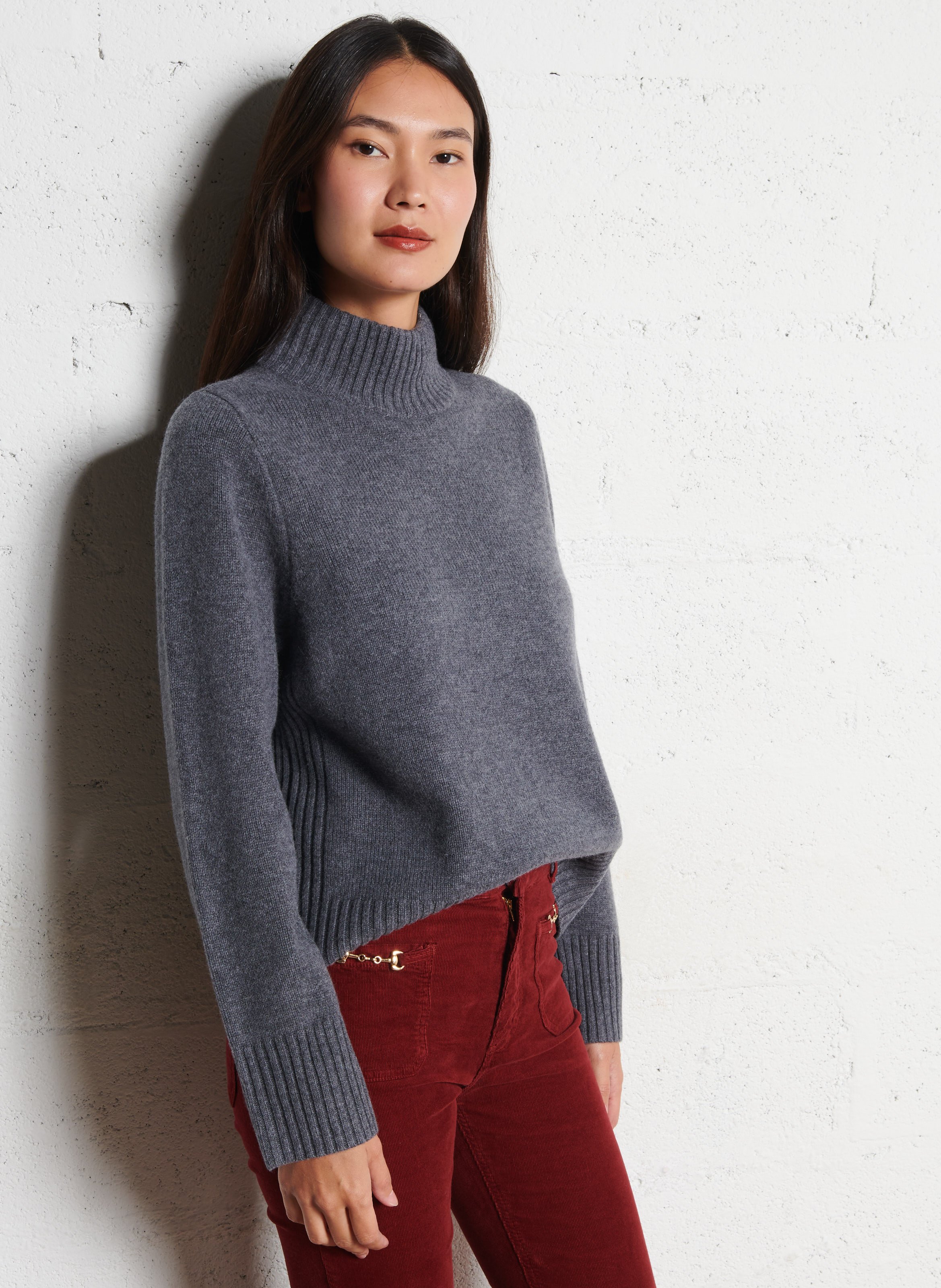 Merino wool regular fit sweater with high collar PETITE MENDIGOTE Grey