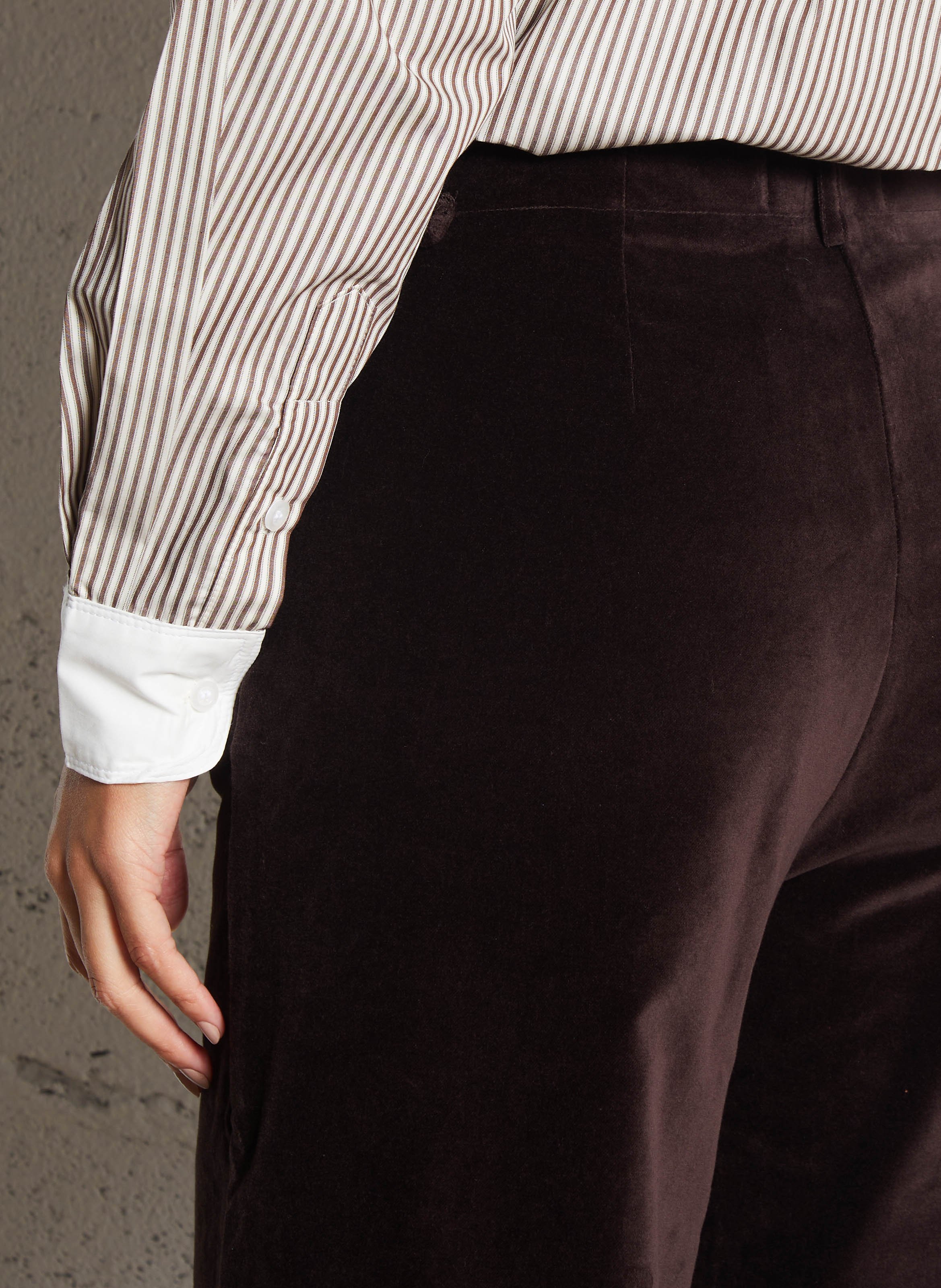 Smooth plain velvet pants DES PETITS HAUTS Brown