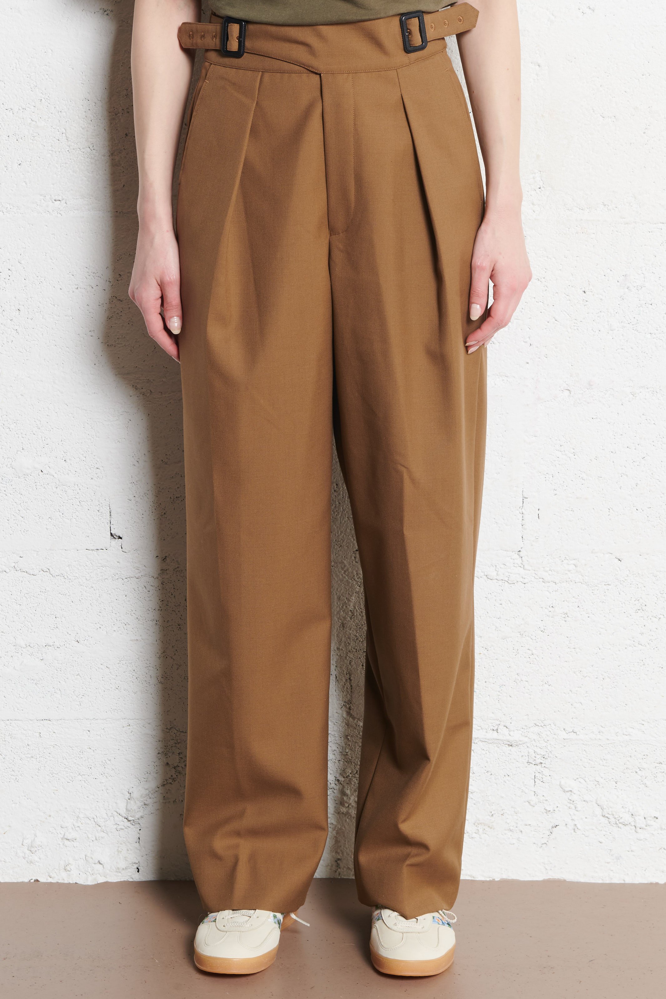 High-waisted belted solid trousers BERENICE