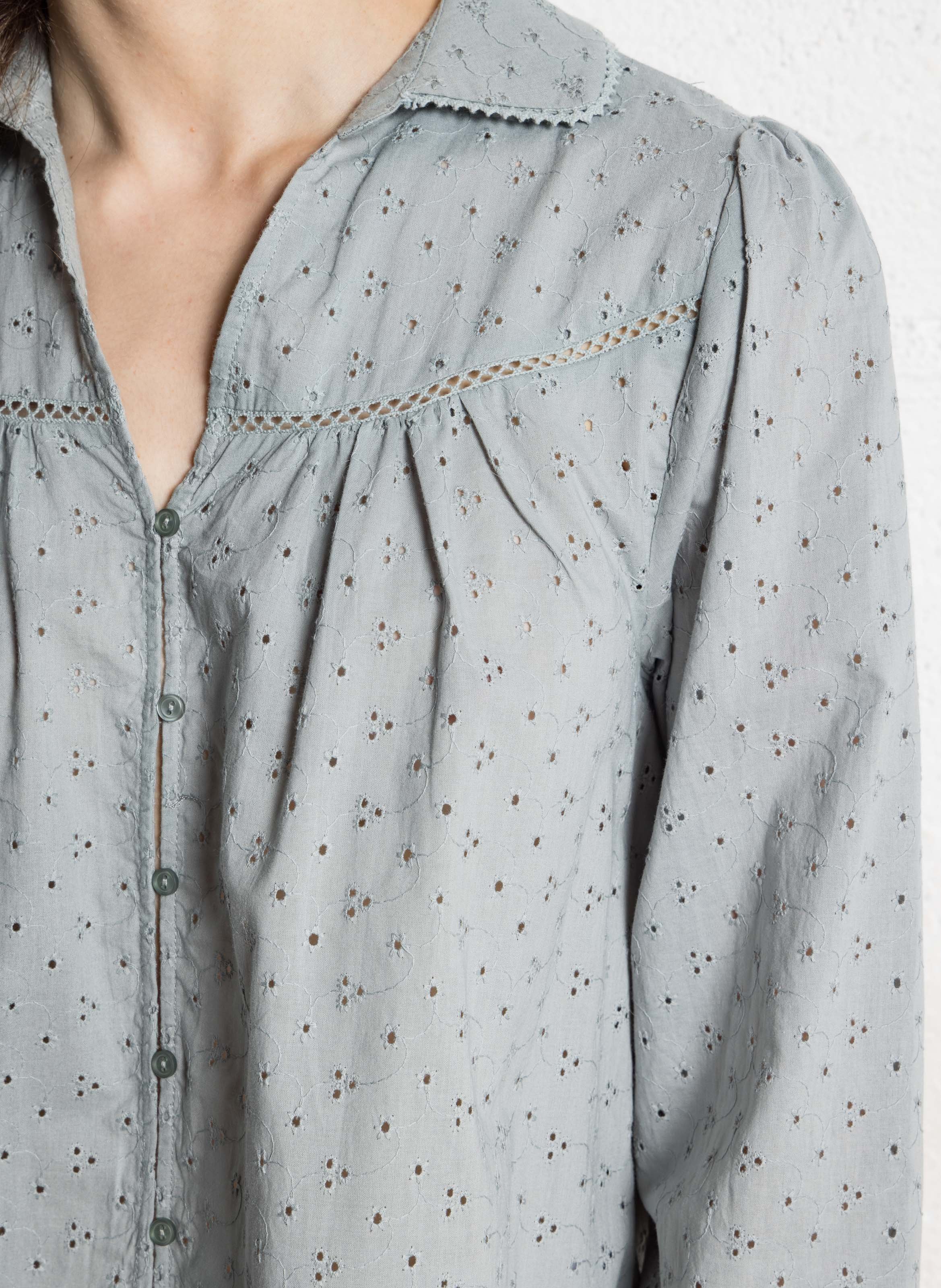 Oversized Hemd mit umgeschlagenem Kragen und bestickter Baumwolle SUD EXPRESS Grun