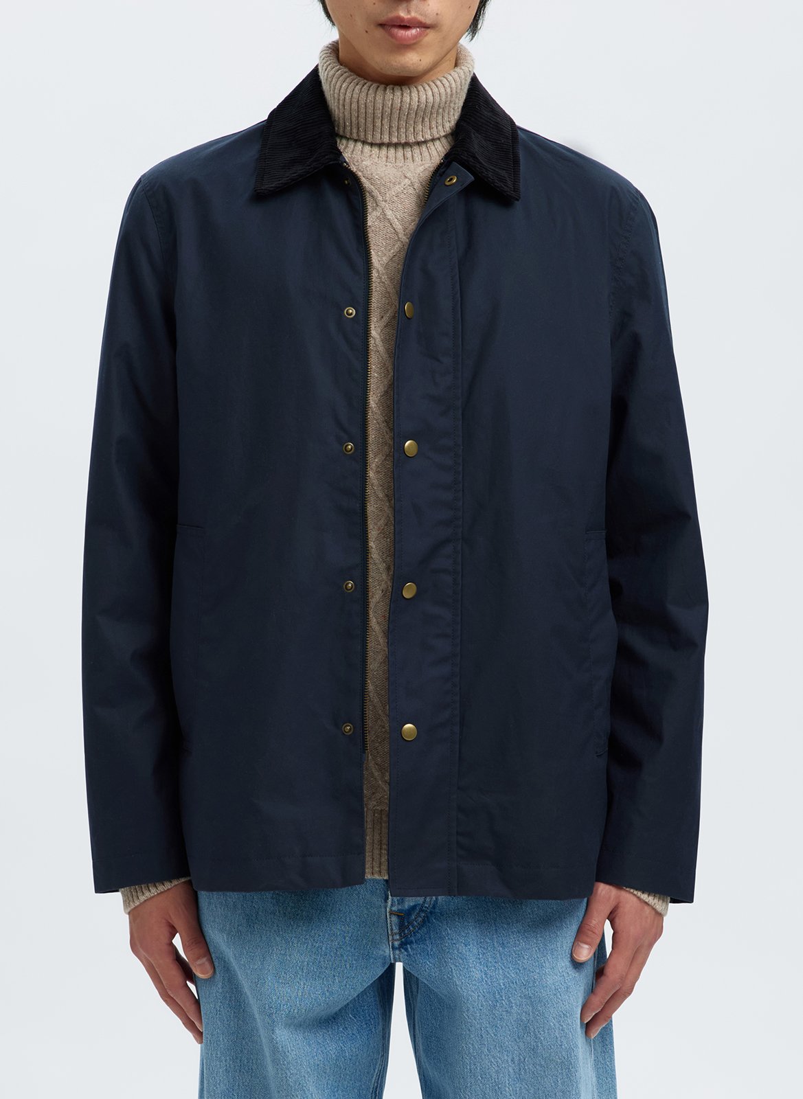 Straight cotton coat with classic collar SELECTED Blue