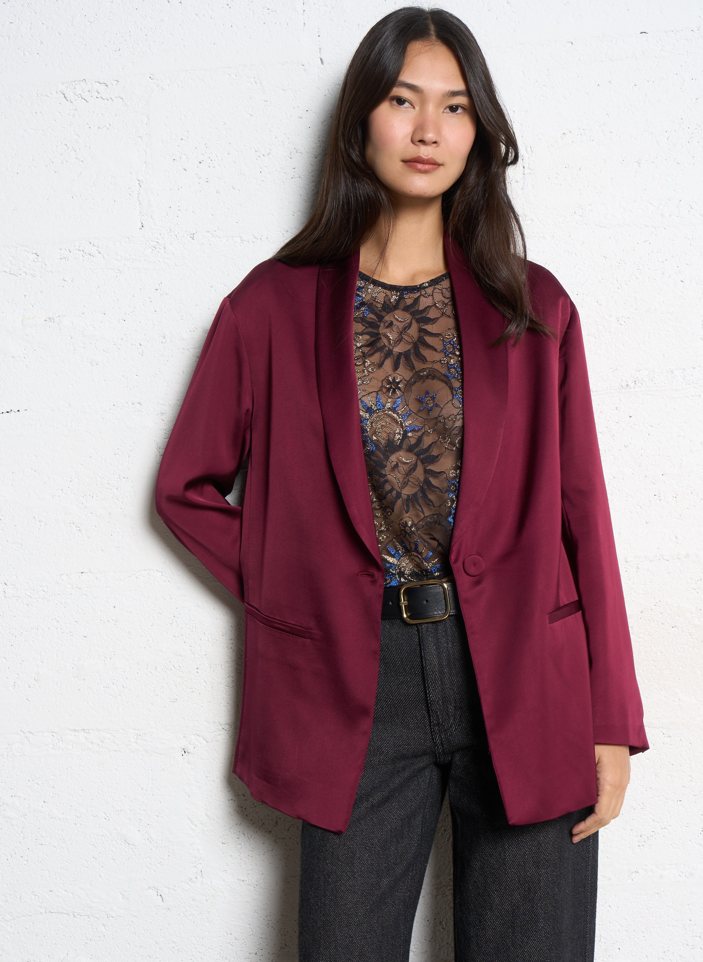 Veste tailleur droite satinée  MOMONI Rouge