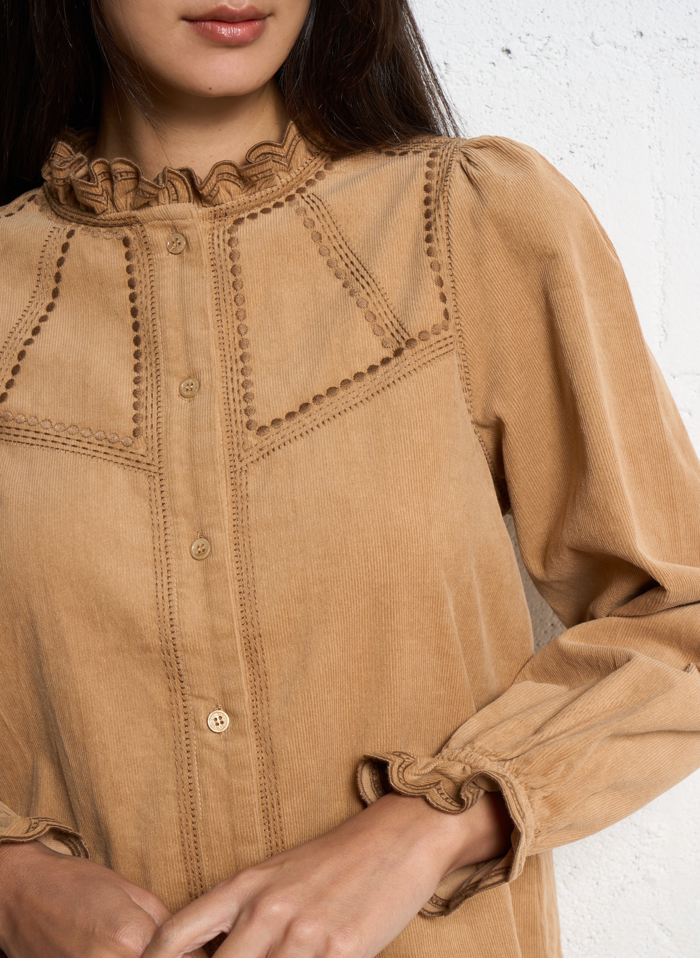 Straight cotton round-neck blouse LA PETITE ETOILE Beige