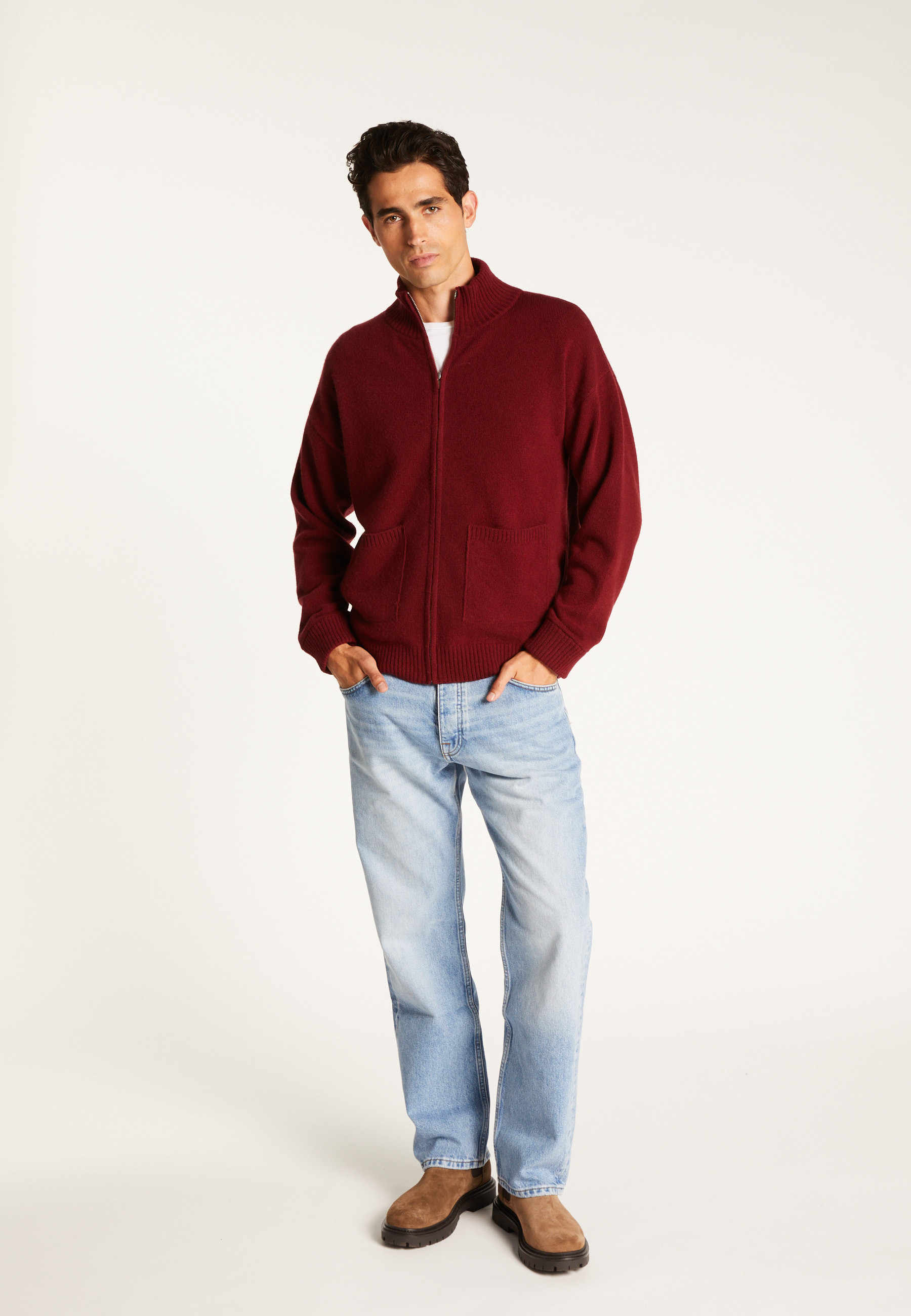 Dual-material wool cardigan MAISON MONTAGUT