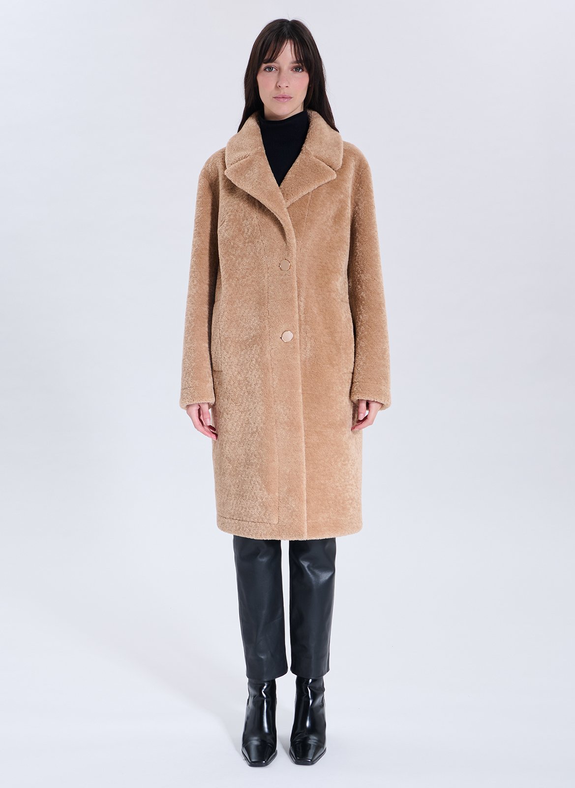 Coat with fur-lined tailored collar ZAPA Brown