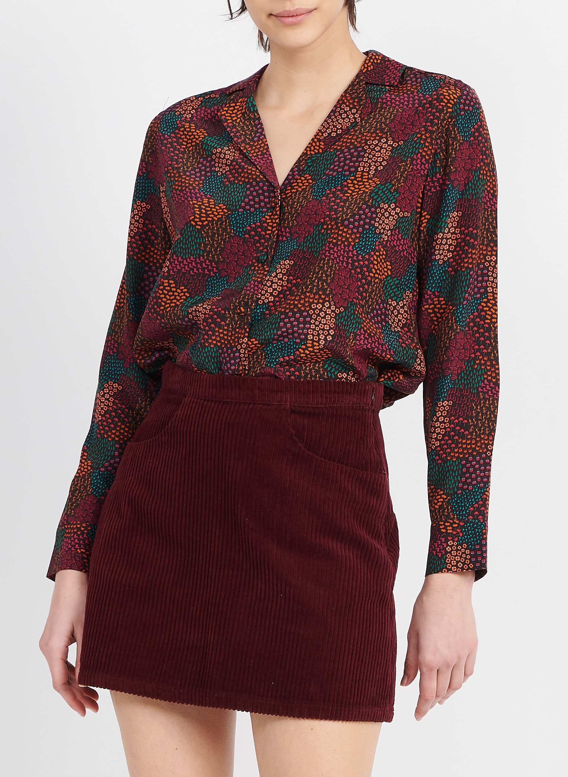 Chemise imprimée en soie SOI PARIS Marron