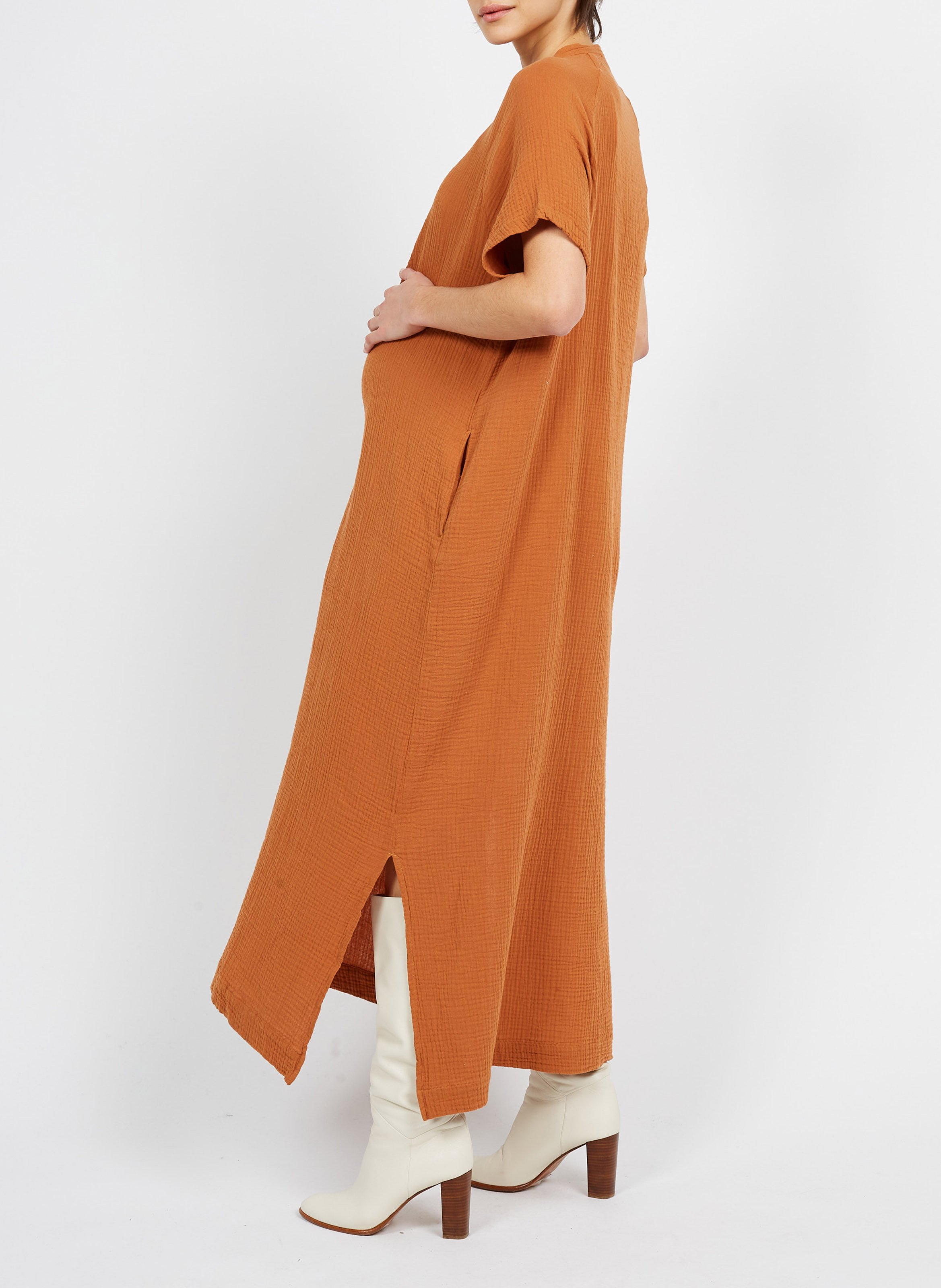 Robe longue de grossesse en coton bio  JOLIBUMP Orange