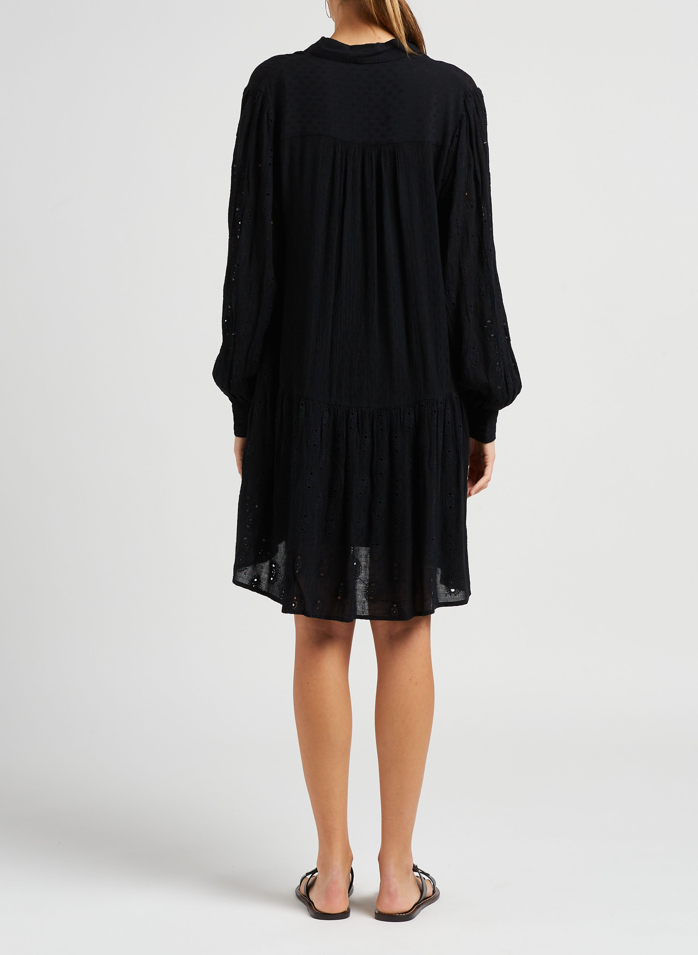 Vestido de viscosa con detalles bordados Negro