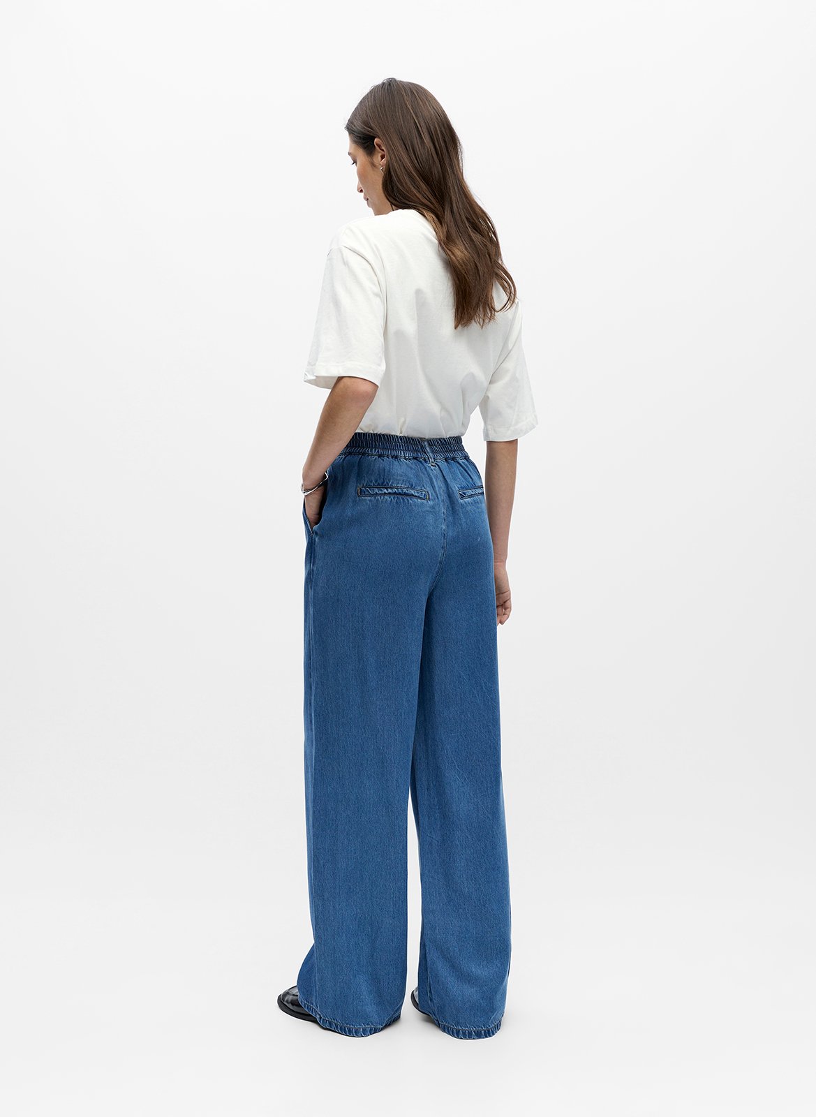 Elastische Wide Leg Hose Blau