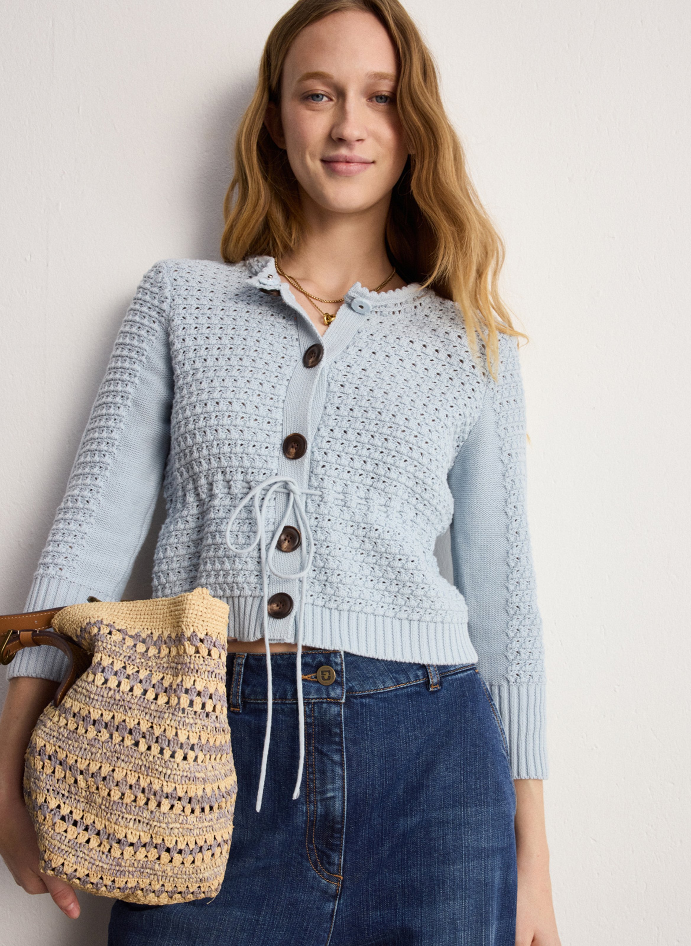 Gilet col rond en coton PABLO Bleu