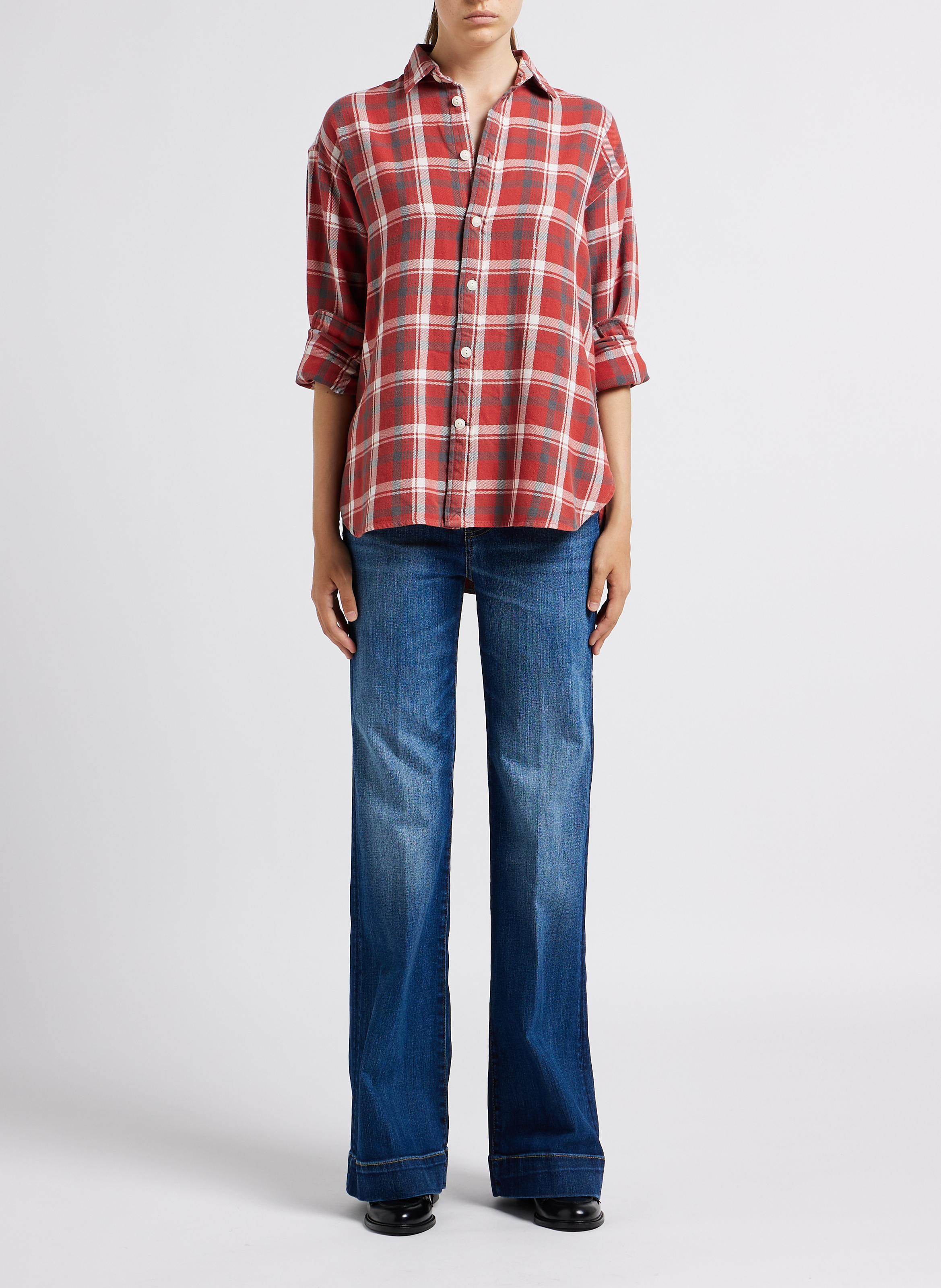 Karierte Baumwollbluse mit klassischem Kragen POLO RALPH LAUREN Rot