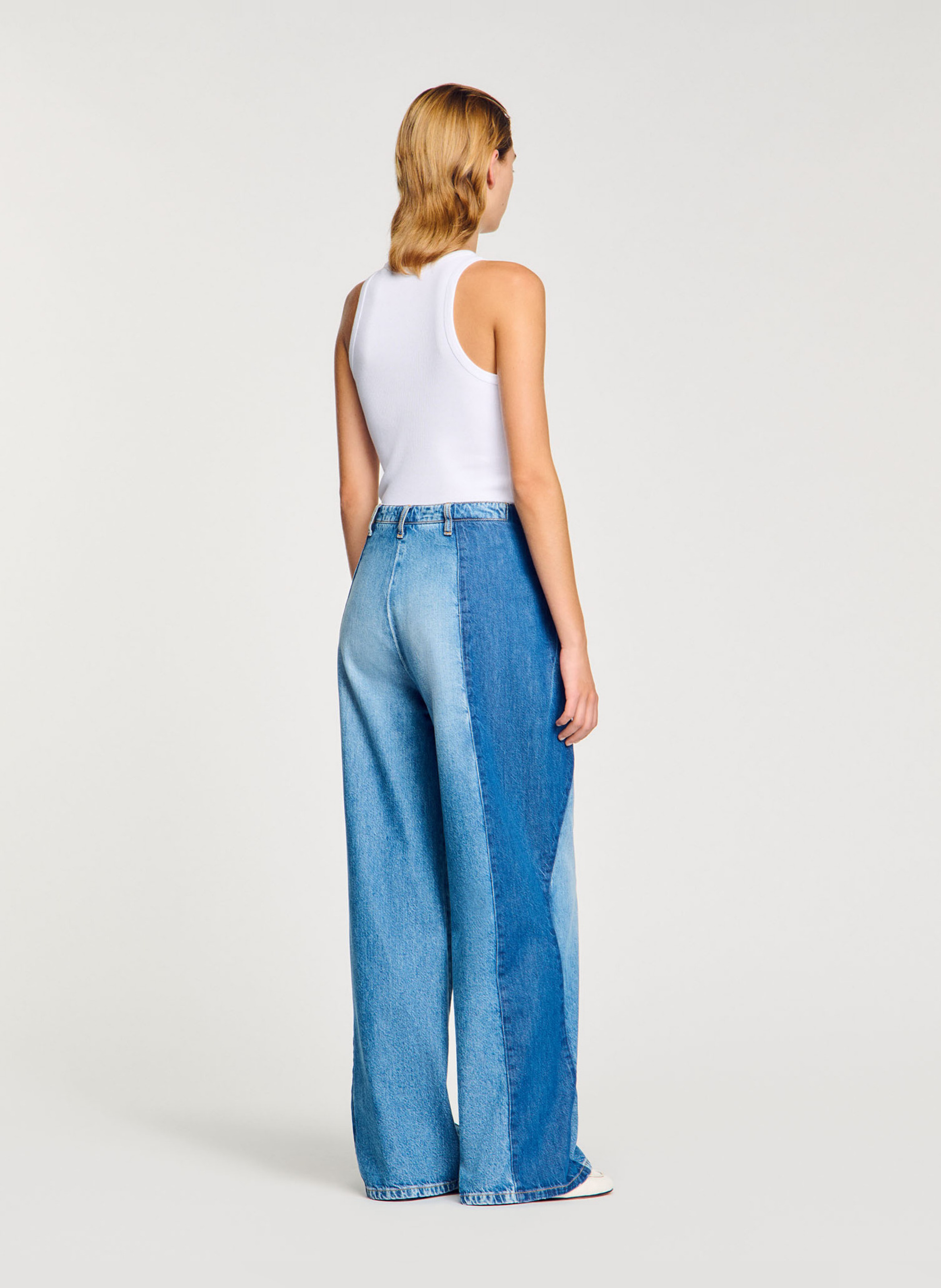 Jean large à empiècements en coton  SANDRO Bleu