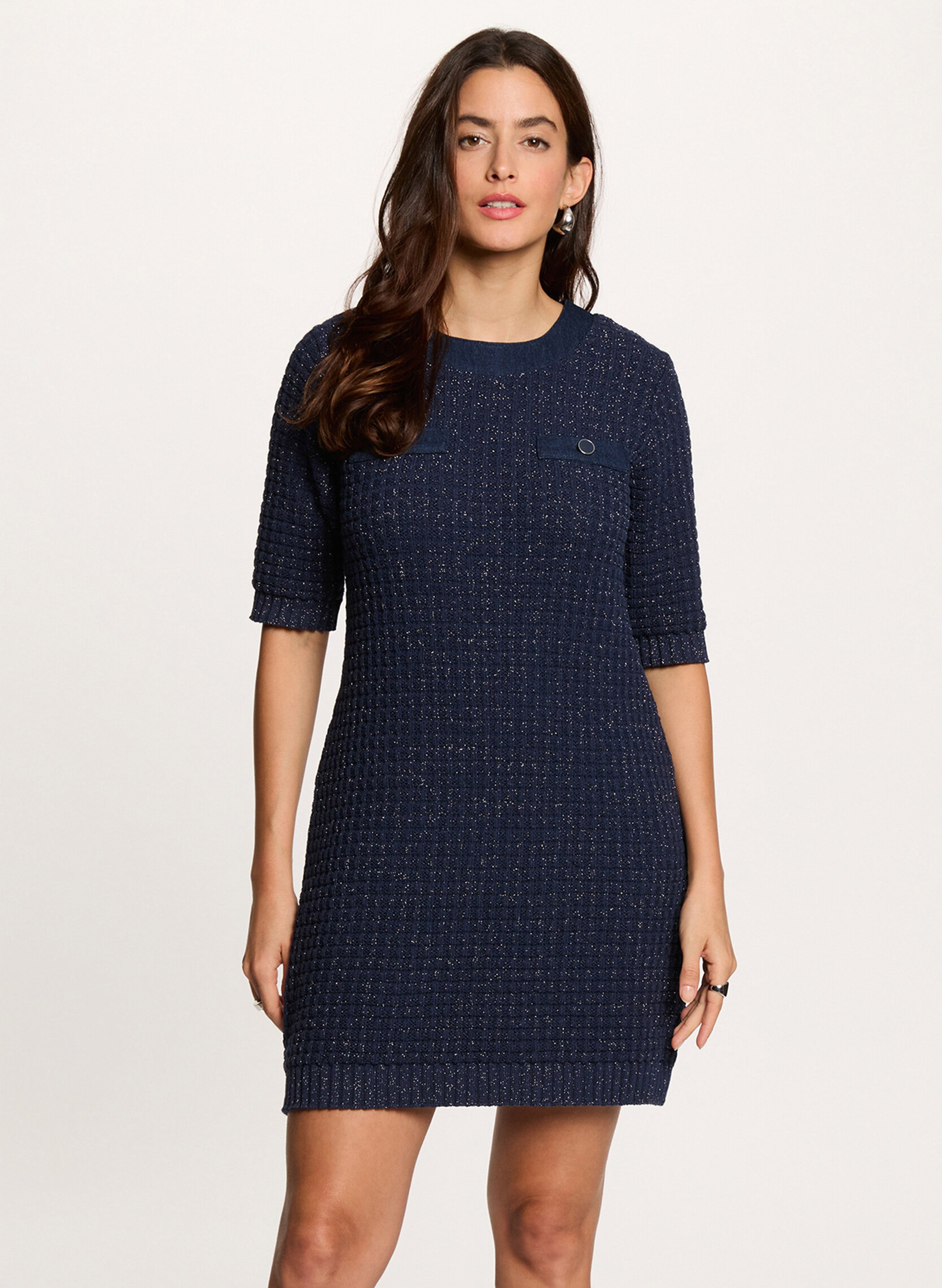 Robe courte col rond en jacquard MORGAN Bleu