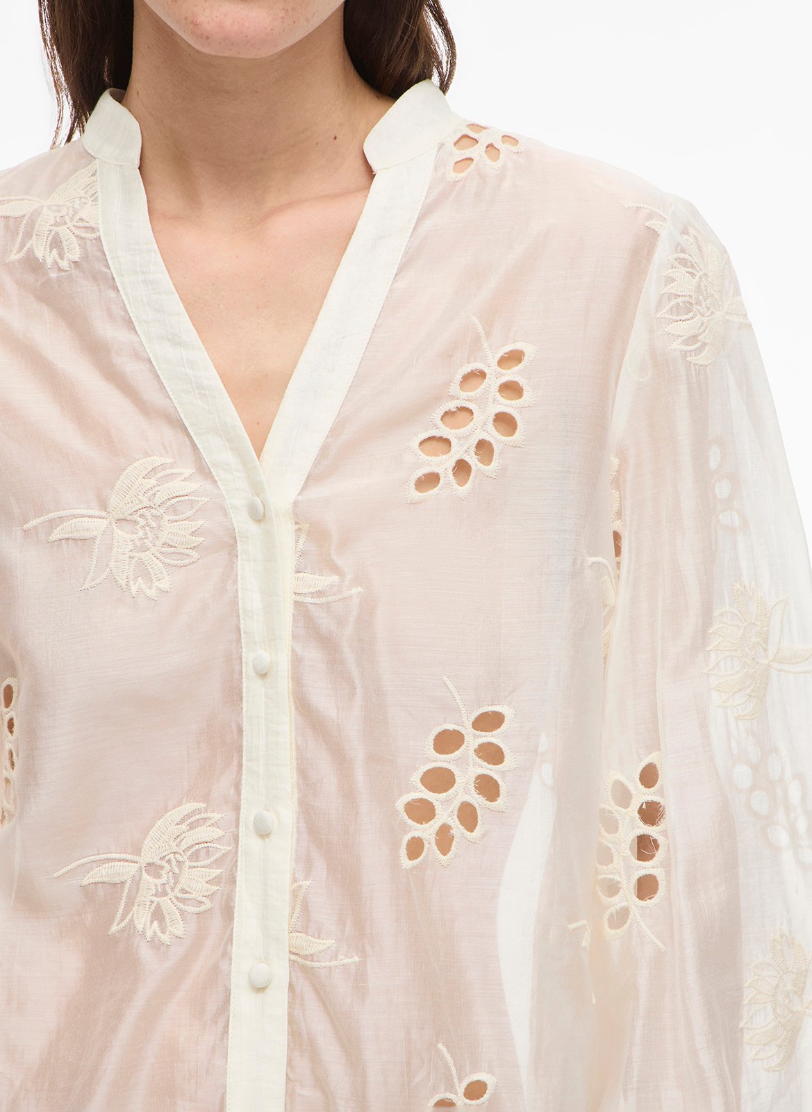 Chemise oversize col V brodée ROUGE EDIT Beige