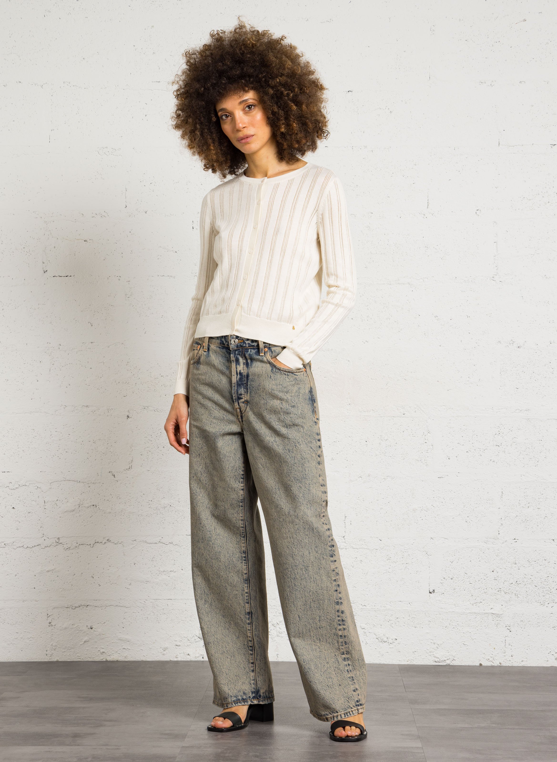 Round-neck straight cotton blend cardigan DES PETITS HAUTS Beige