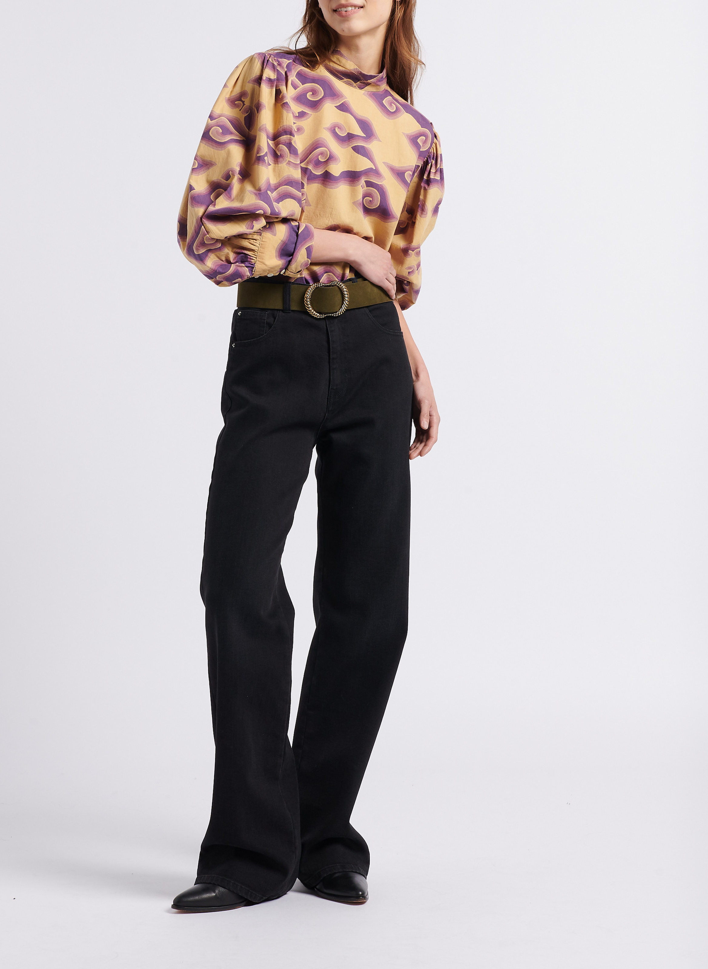 High-neck printed cotton blouse V DE VINSTER Purple