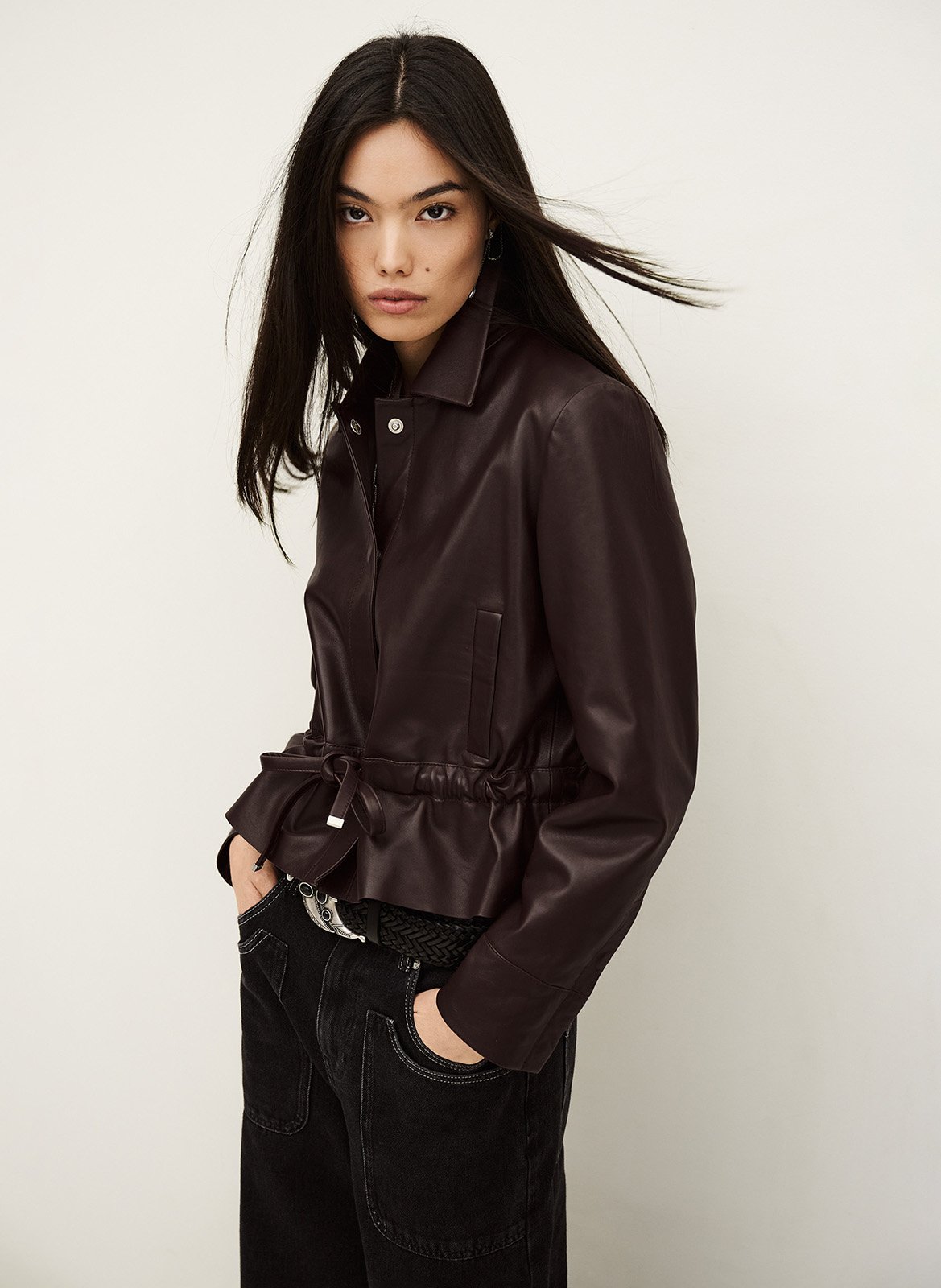 Veste col classique en cuir BA&SH Prune