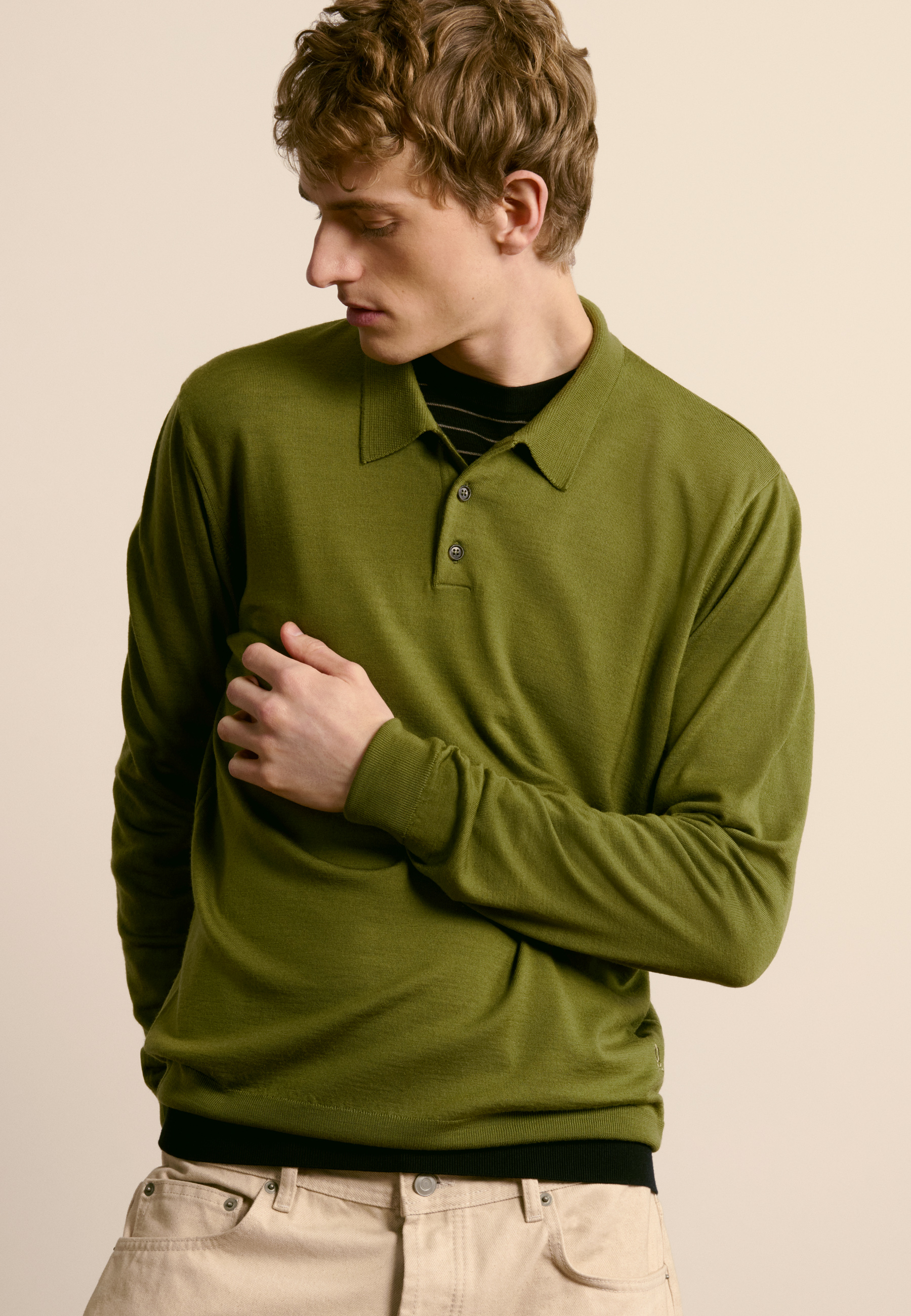 Long-sleeve Merino wool polo MAISON MONTAGUT