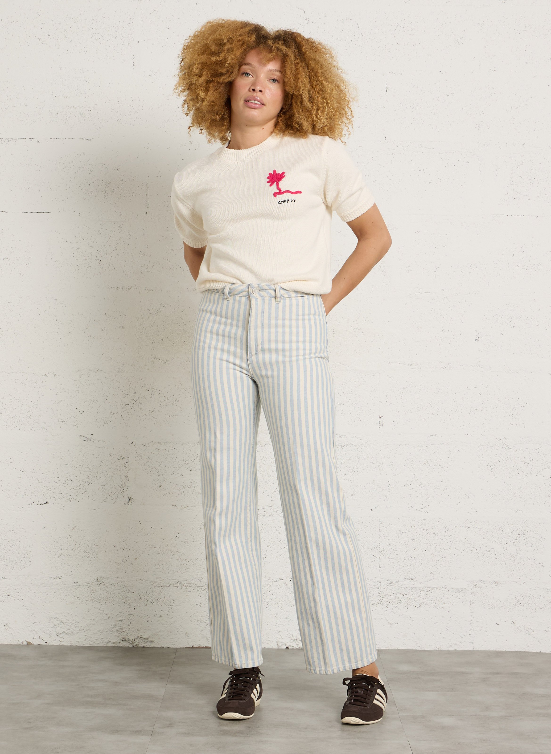 Straight round neck sweater in blended organic cotton FABIENNE CHAPOT White