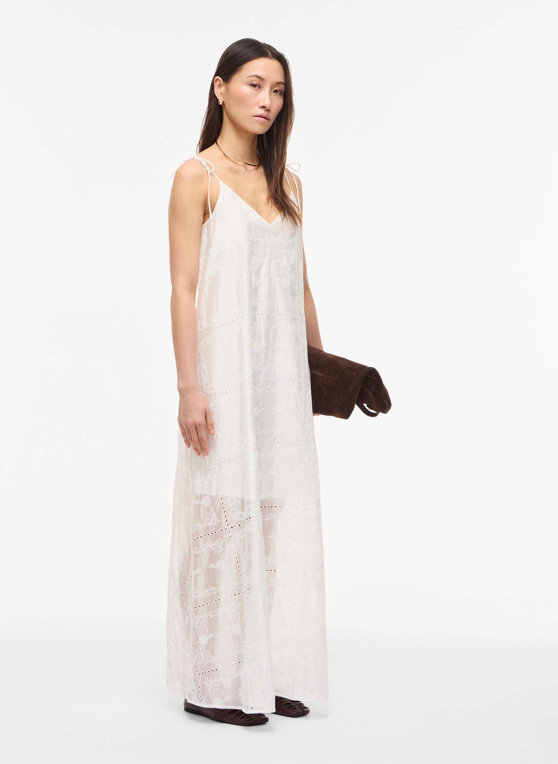 Langes Kleid mit V-Ausschnitt ROUGE EDIT Beige