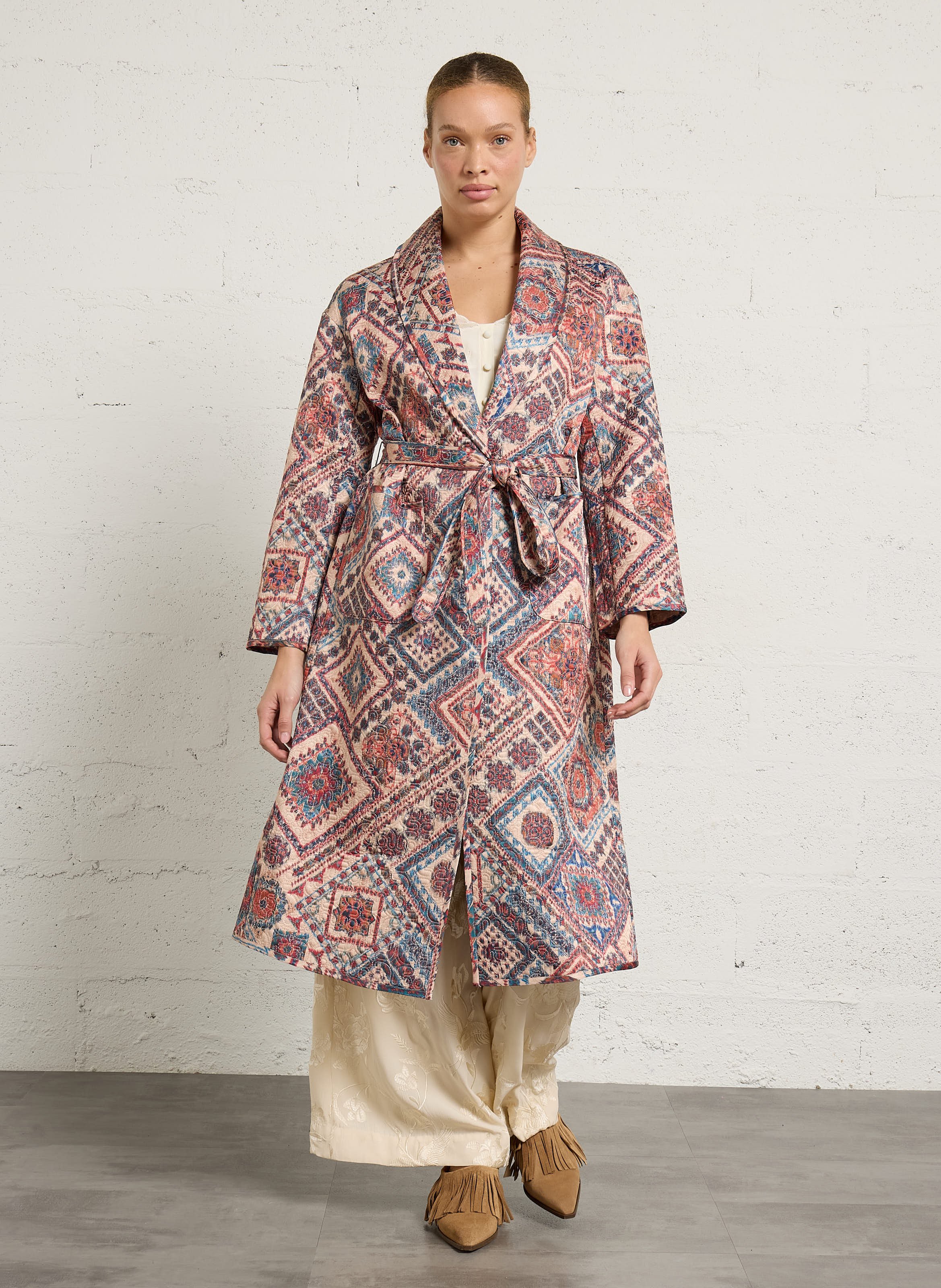 Manteau oversize col châle imprimé MOMONI Rose