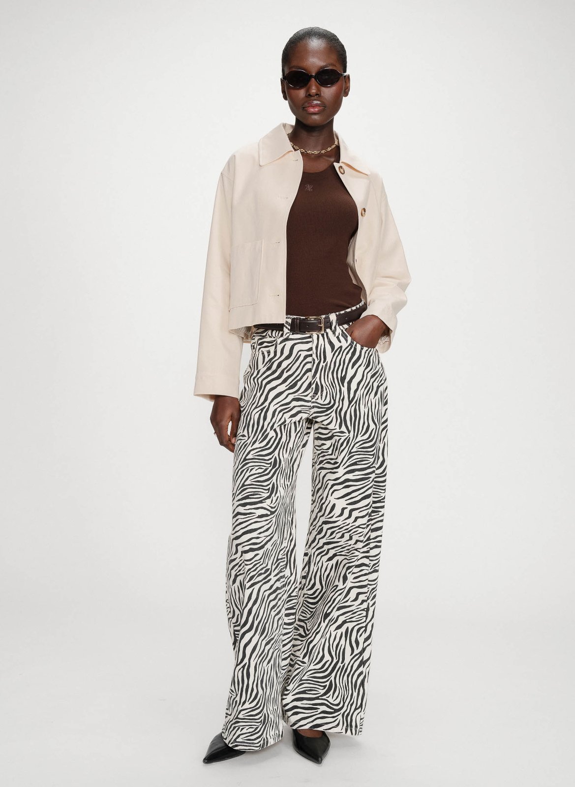 Jena baggy taille haute imprimé zèbre Blanc