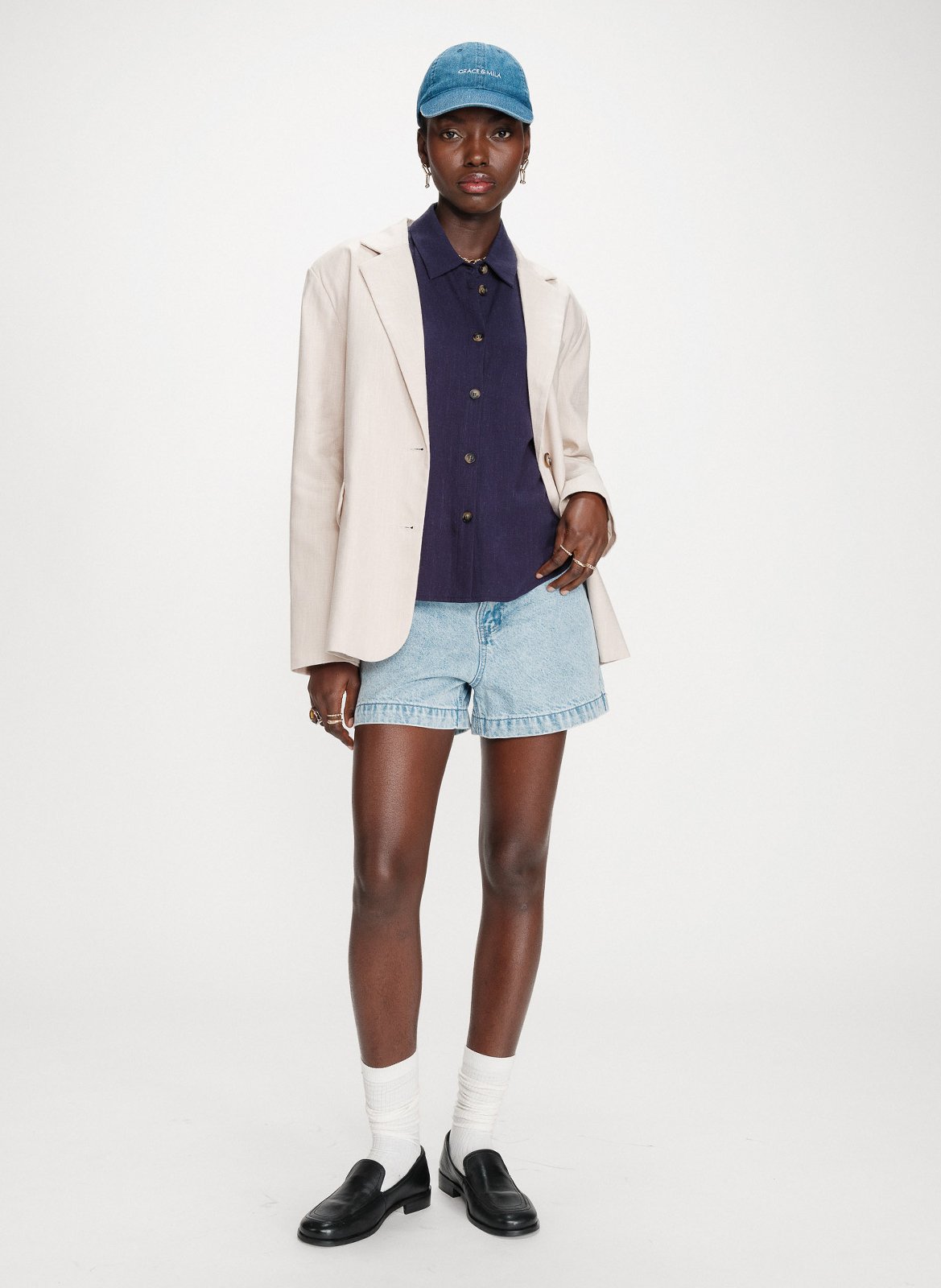 Chemise manches courtes unie GRACE ET MILA Bleu