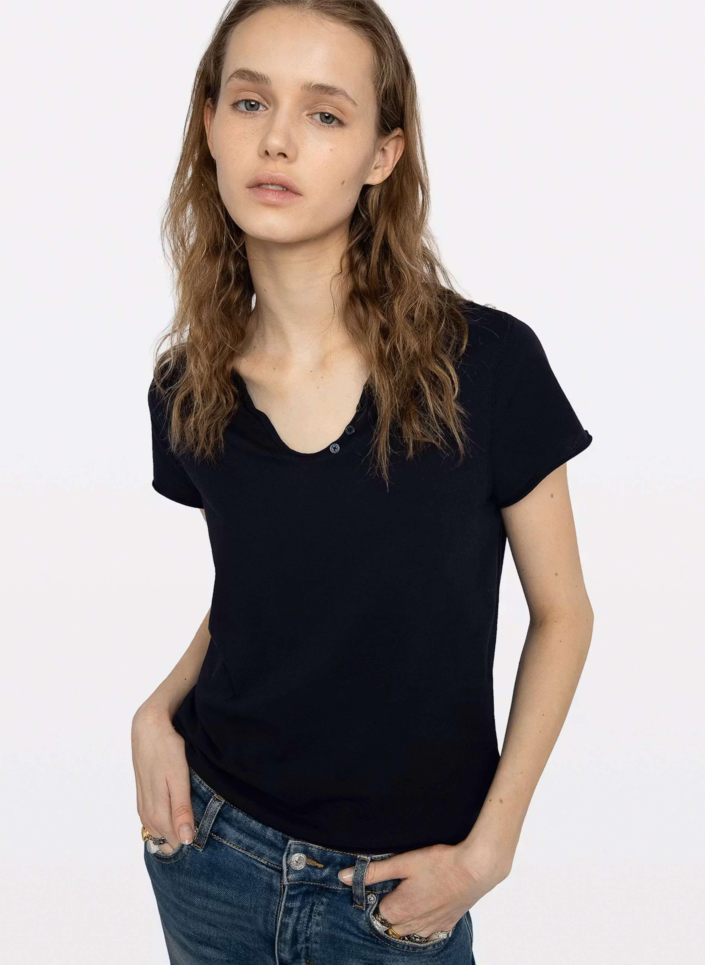T-shirt van biokatoen met V-hals ZADIG&VOLTAIRE Blauw