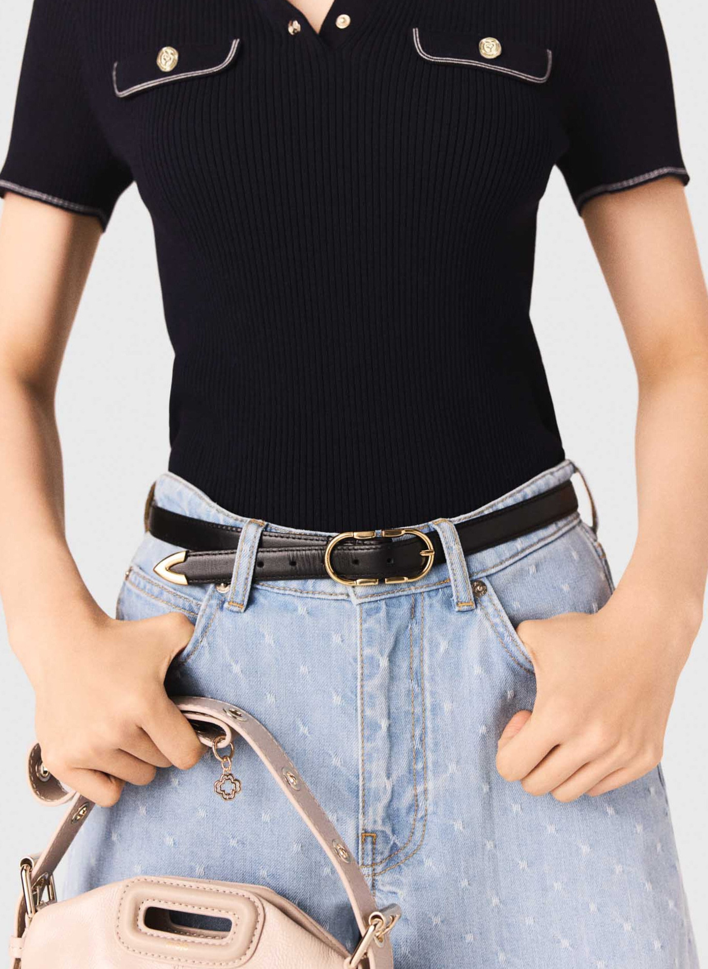 Pull ajusté col polo MAJE Bleu