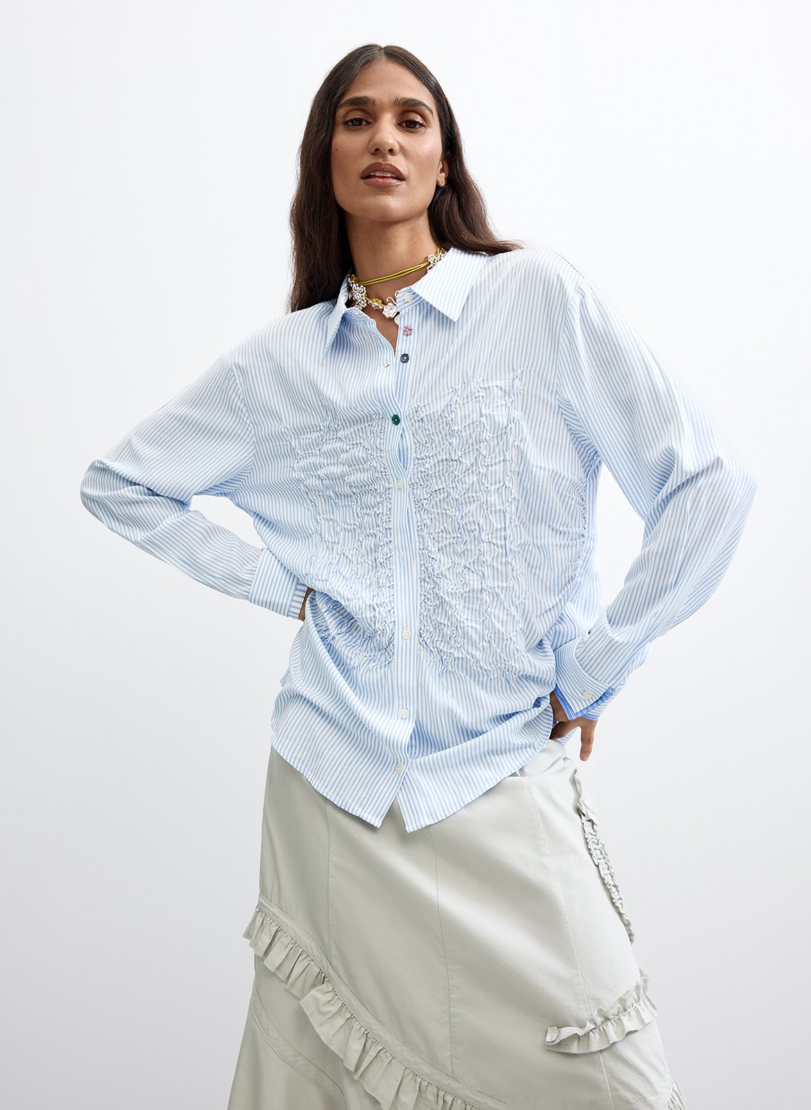 Striped straight shirt DESIGUAL Blue