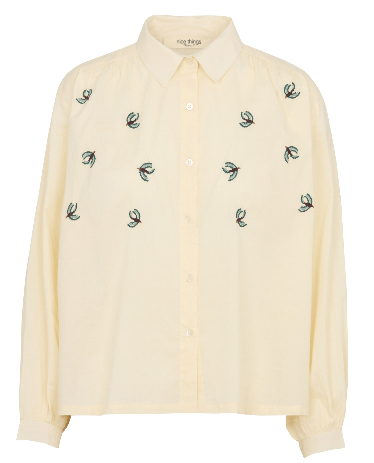 Shirt with cotton embroidery NICE THINGS Beige