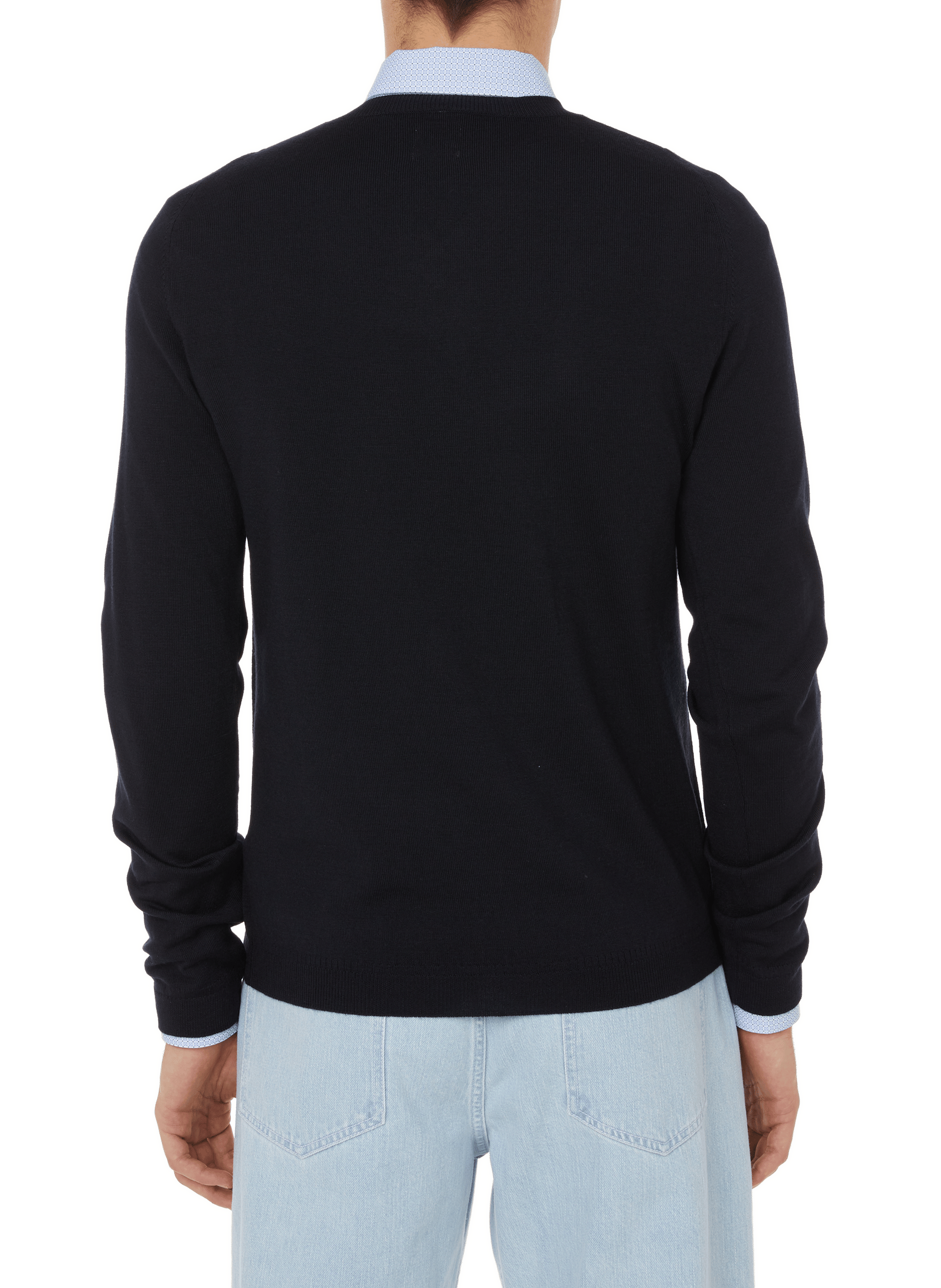 Pull col v en laine mérinos AU PRINTEMPS PARIS Bleu