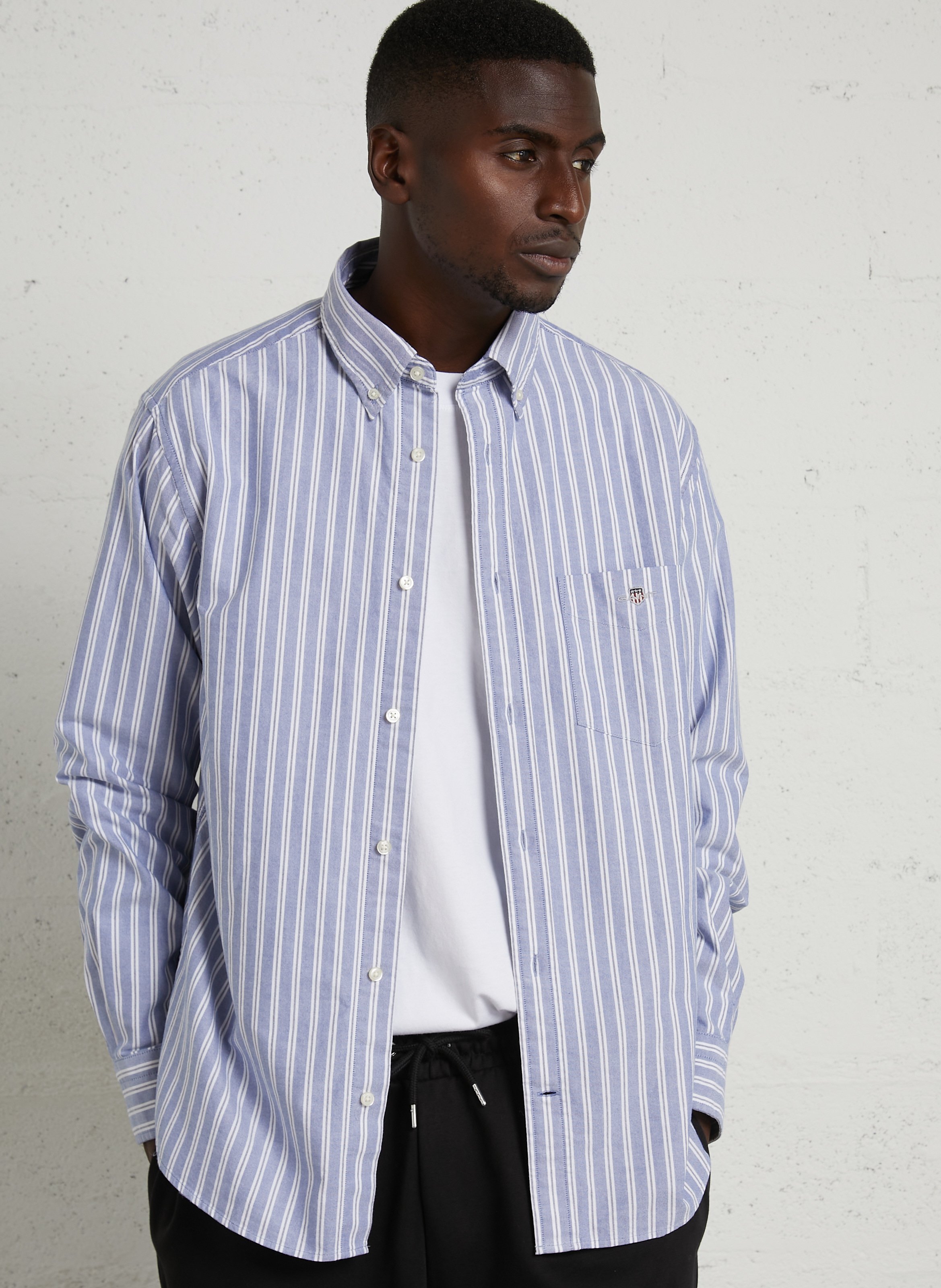 Chemise col américain rayée en coton GANT