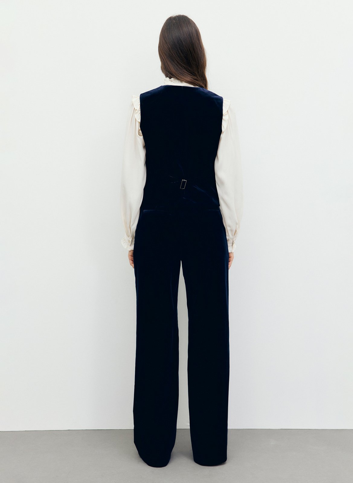 Straight velvet v-neck cotton blend blazer GERARD DAREL Blue