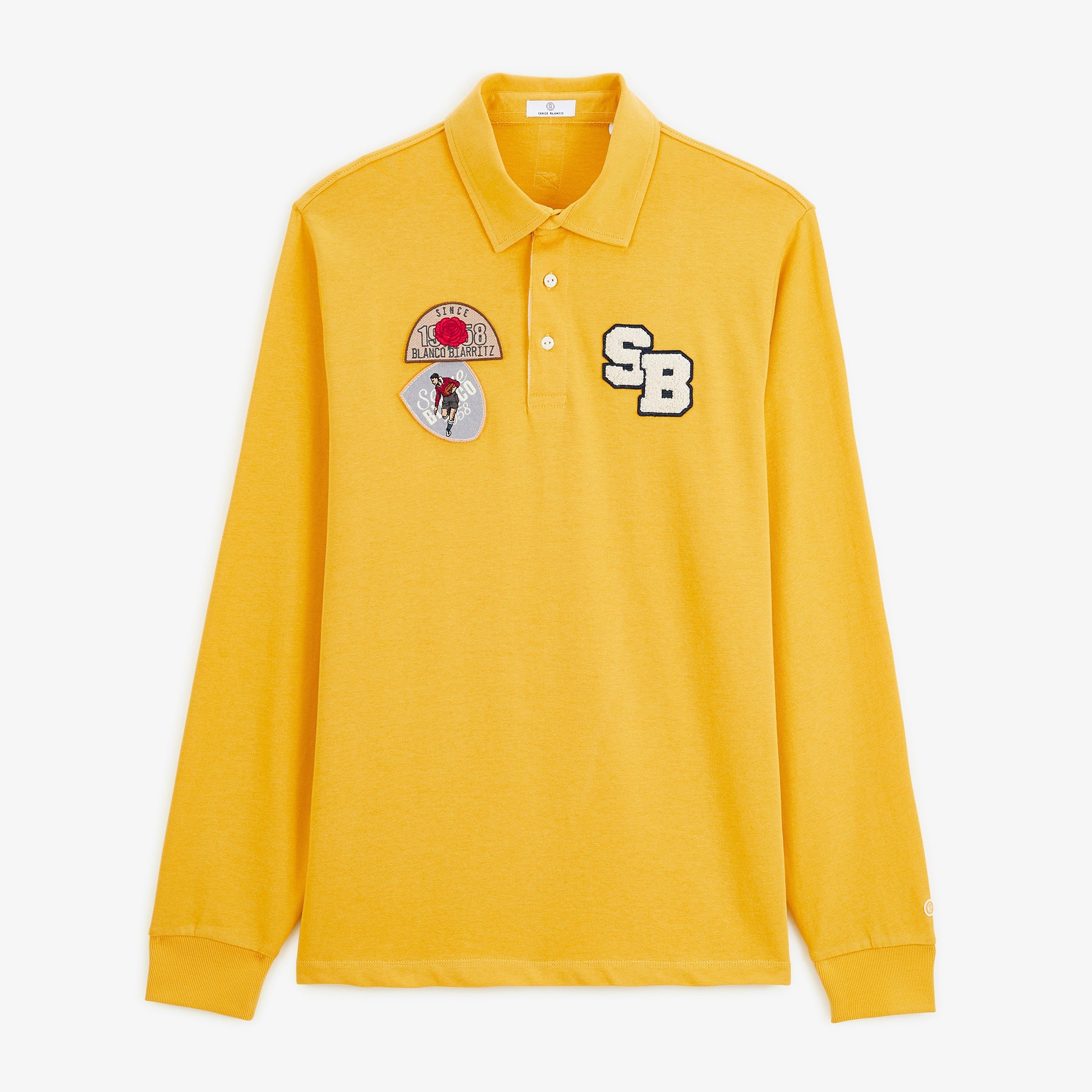 Rugby polo with long sleeves and embroidered badges in mustard yellow SERGE BLANCO Yellow