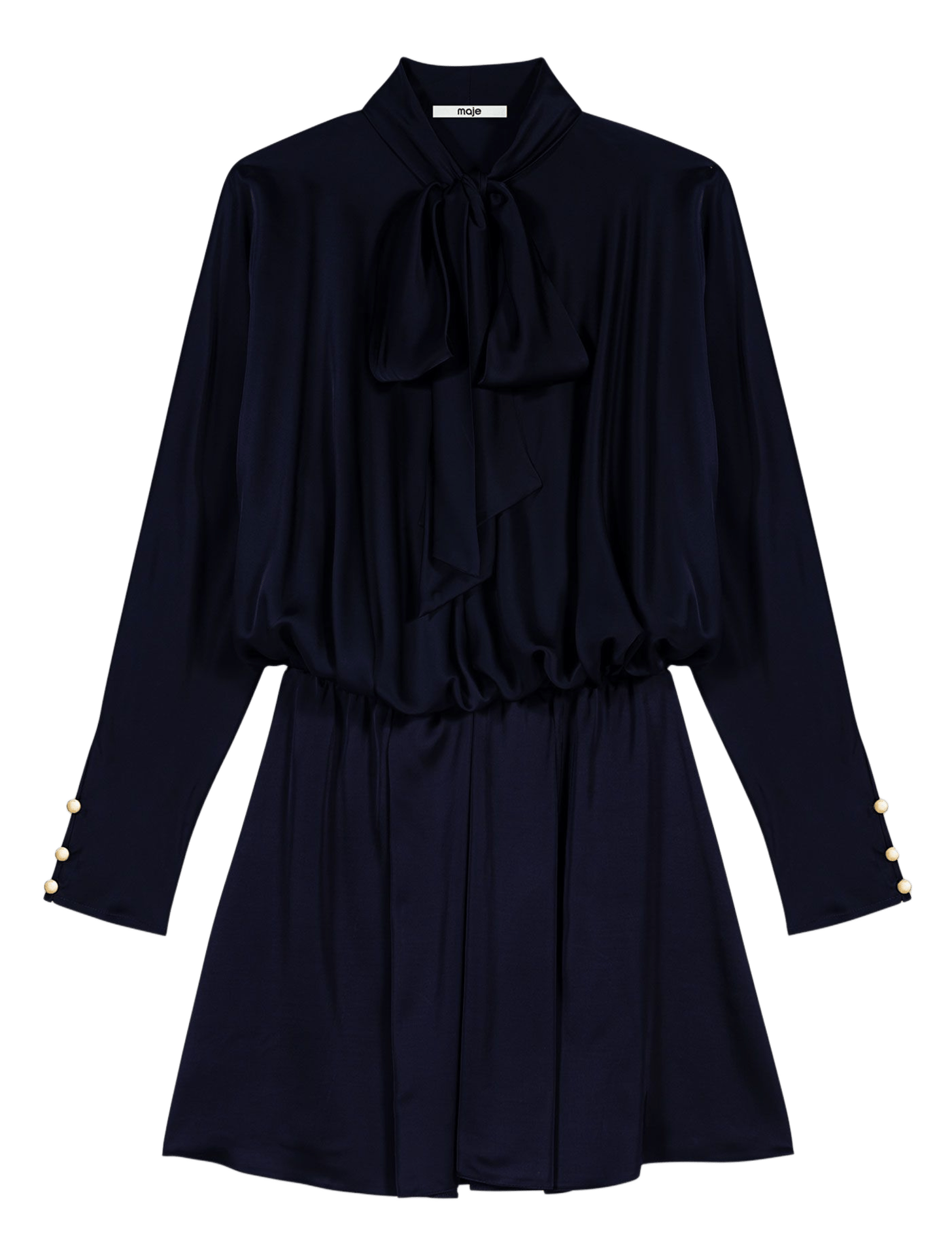 Korte jurk met geplooide details en een satijnen uitstraling MAJE Blauw