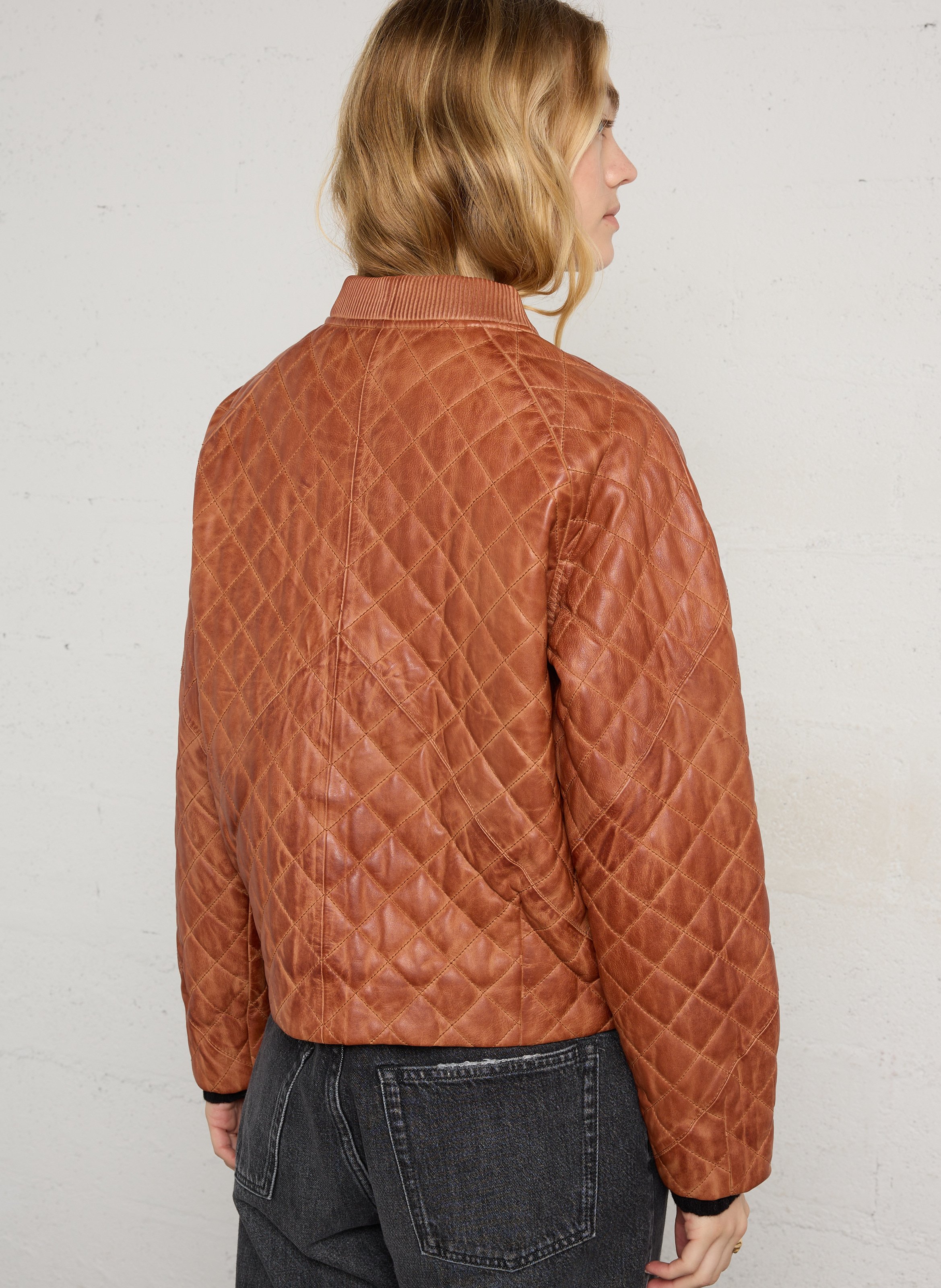 Veste oversize matelassée en cuir MAISON 123 Beige