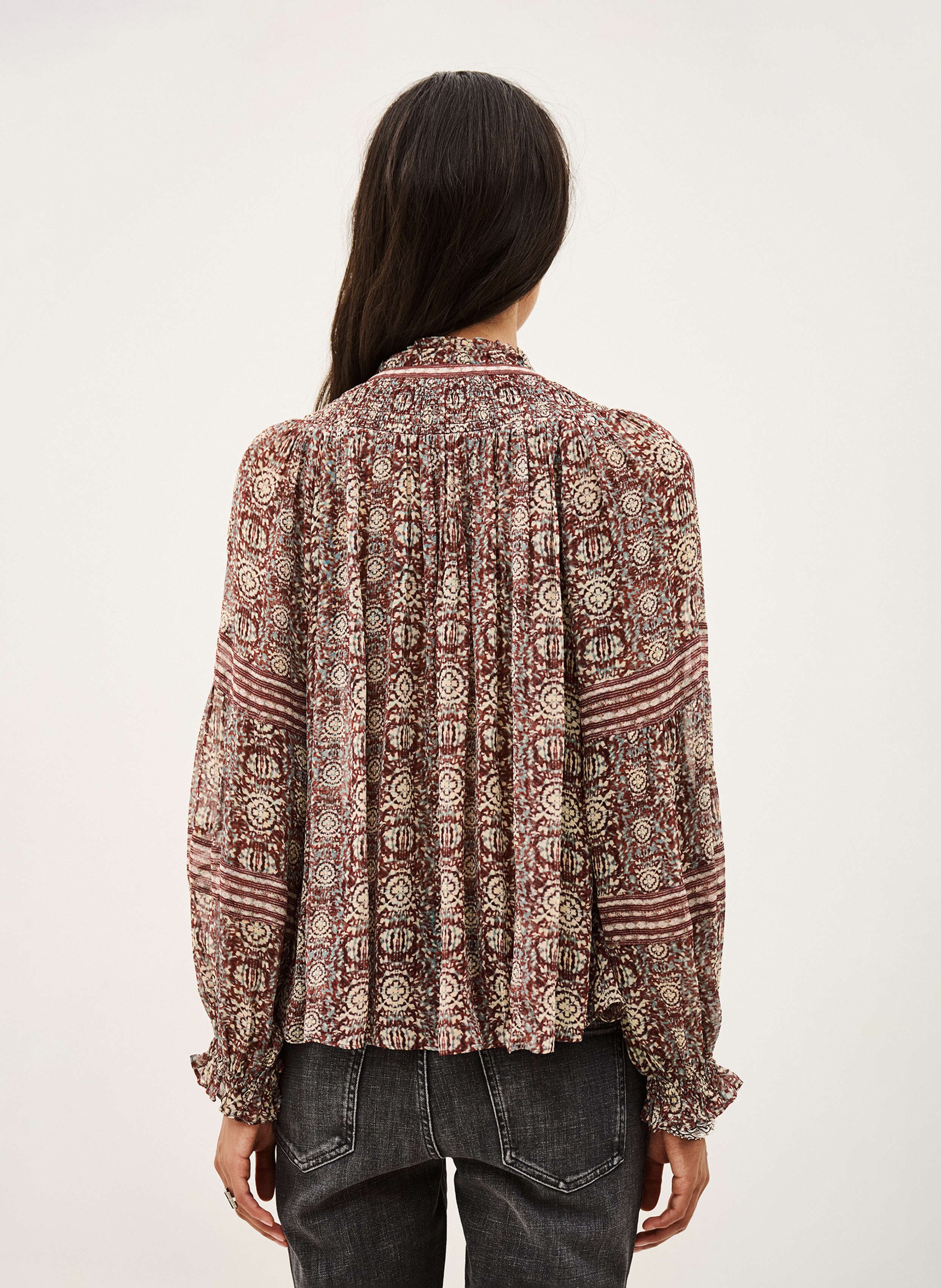 Wijdvallende blouse met Mao-kraag en print. BA&SH Paars