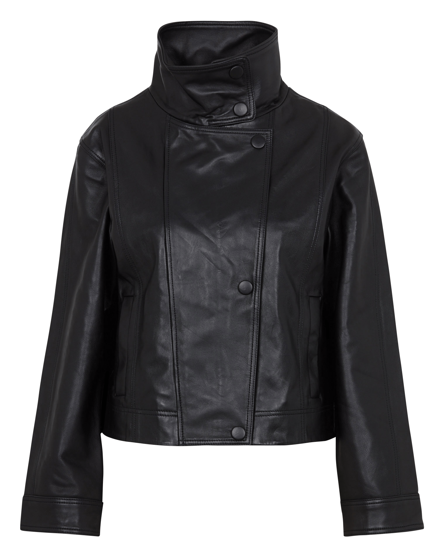 Veste droite col montant en cuir ZAPA Noir