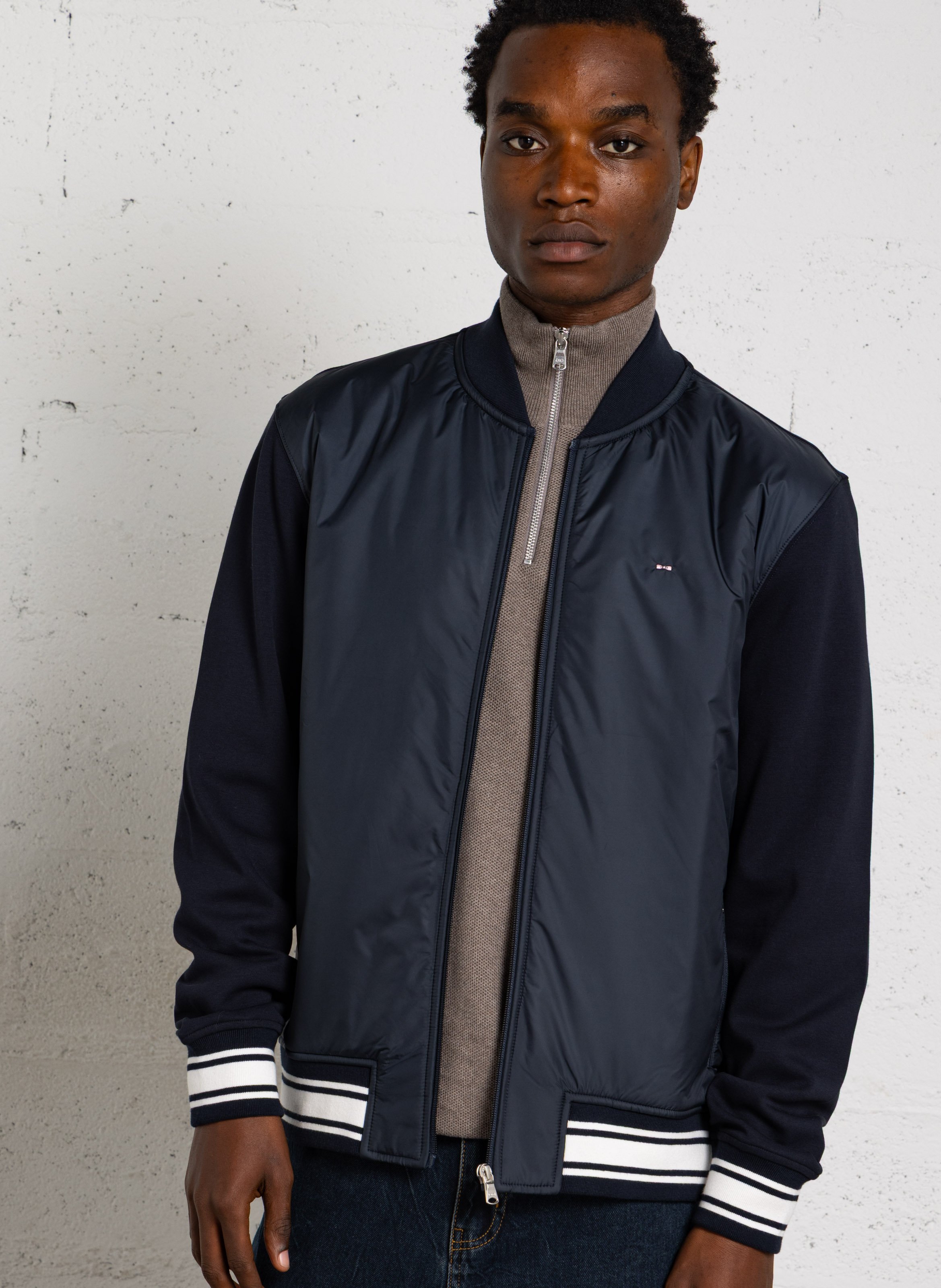 Straight V-neck jacket in blended cotton EDEN PARK Blue