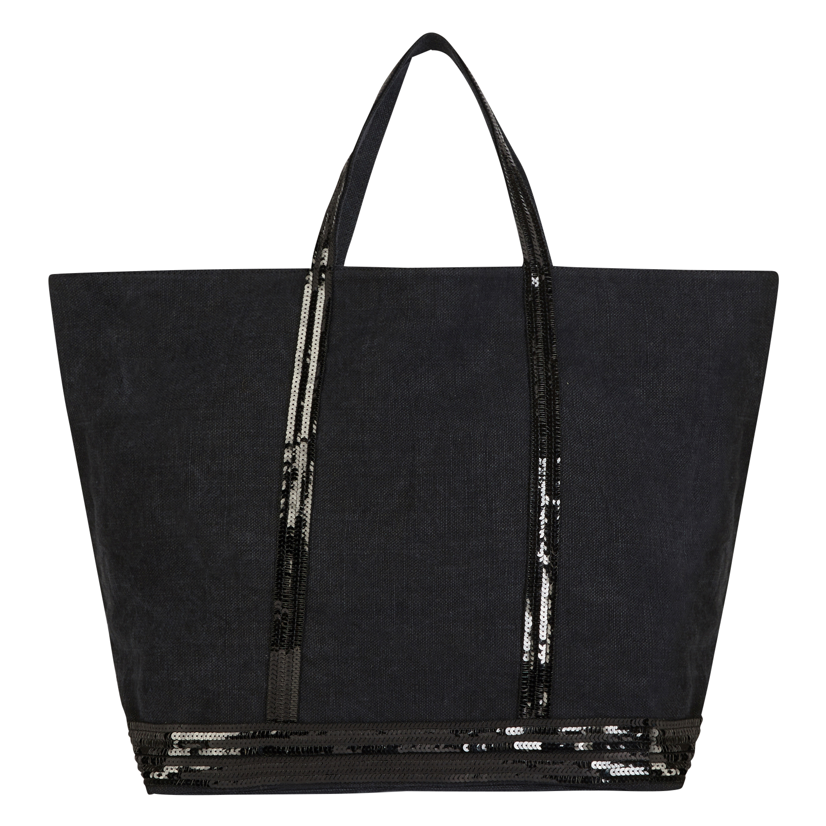 Large sequin-embroidered linen tote bag VANESSA BRUNO Black