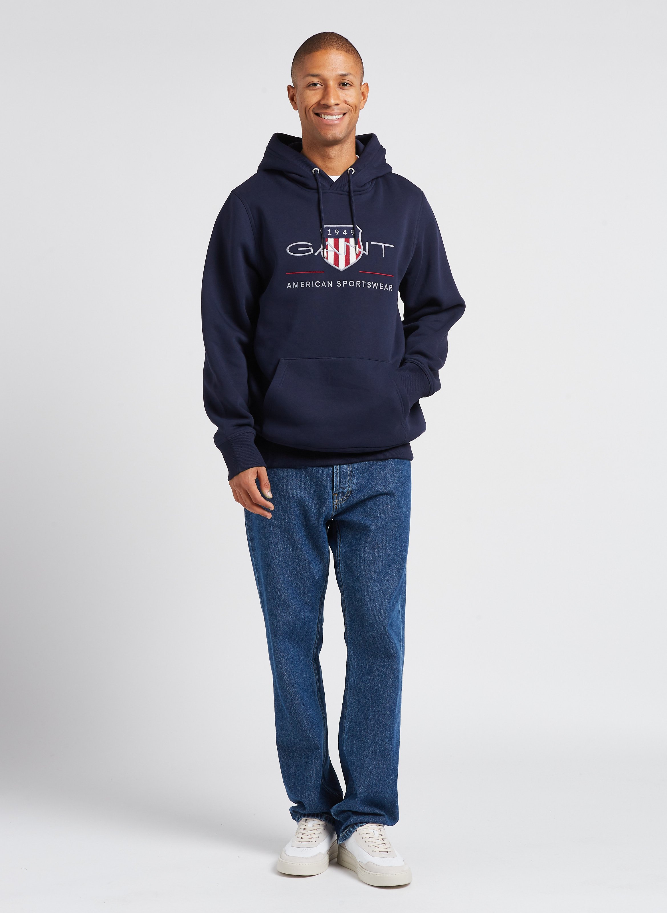 Sweat Capuche Logo Brod En Coton M lang Bleu Nuit Gant Homme