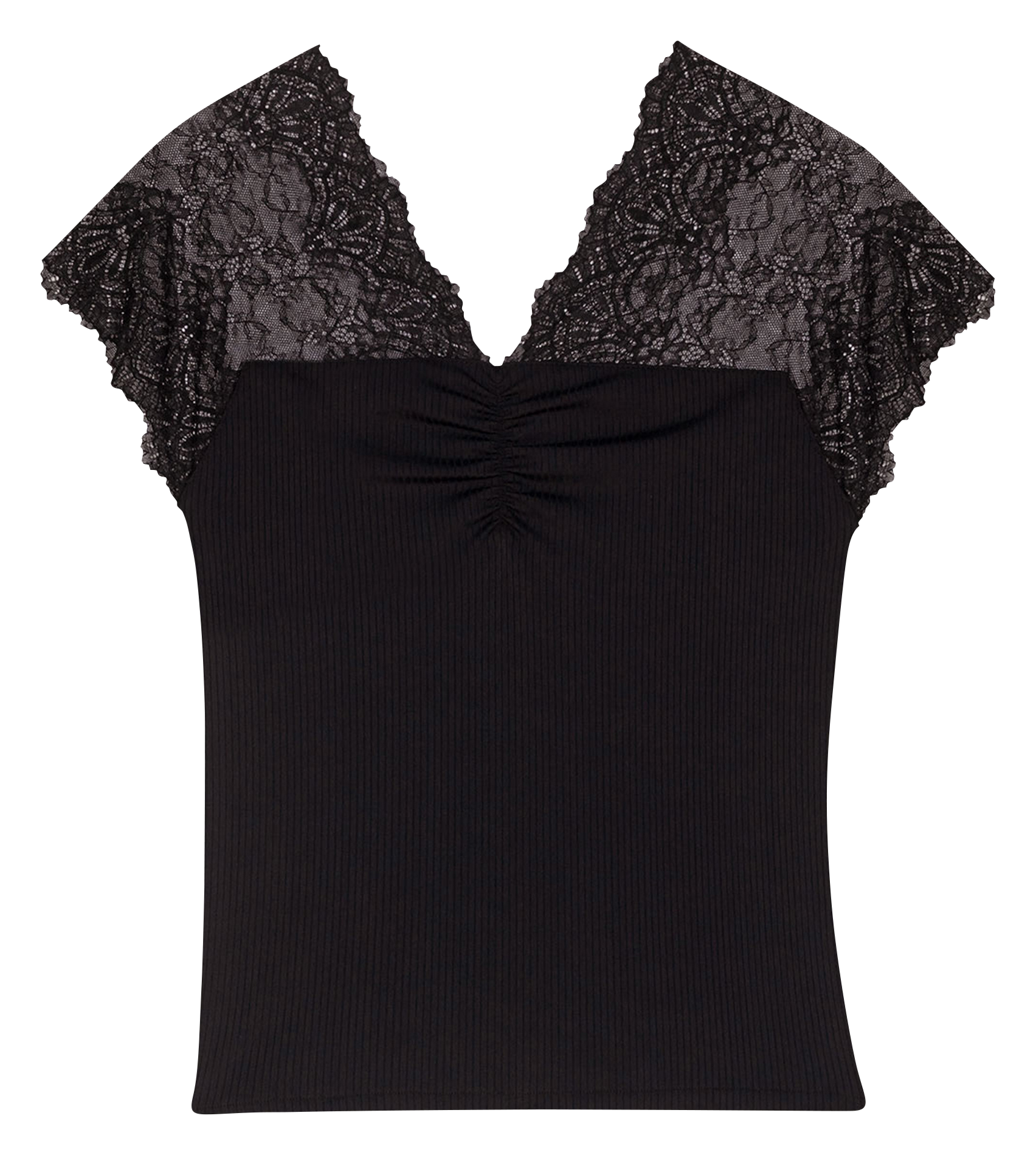 Top col V à dentelle  MAJE Noir