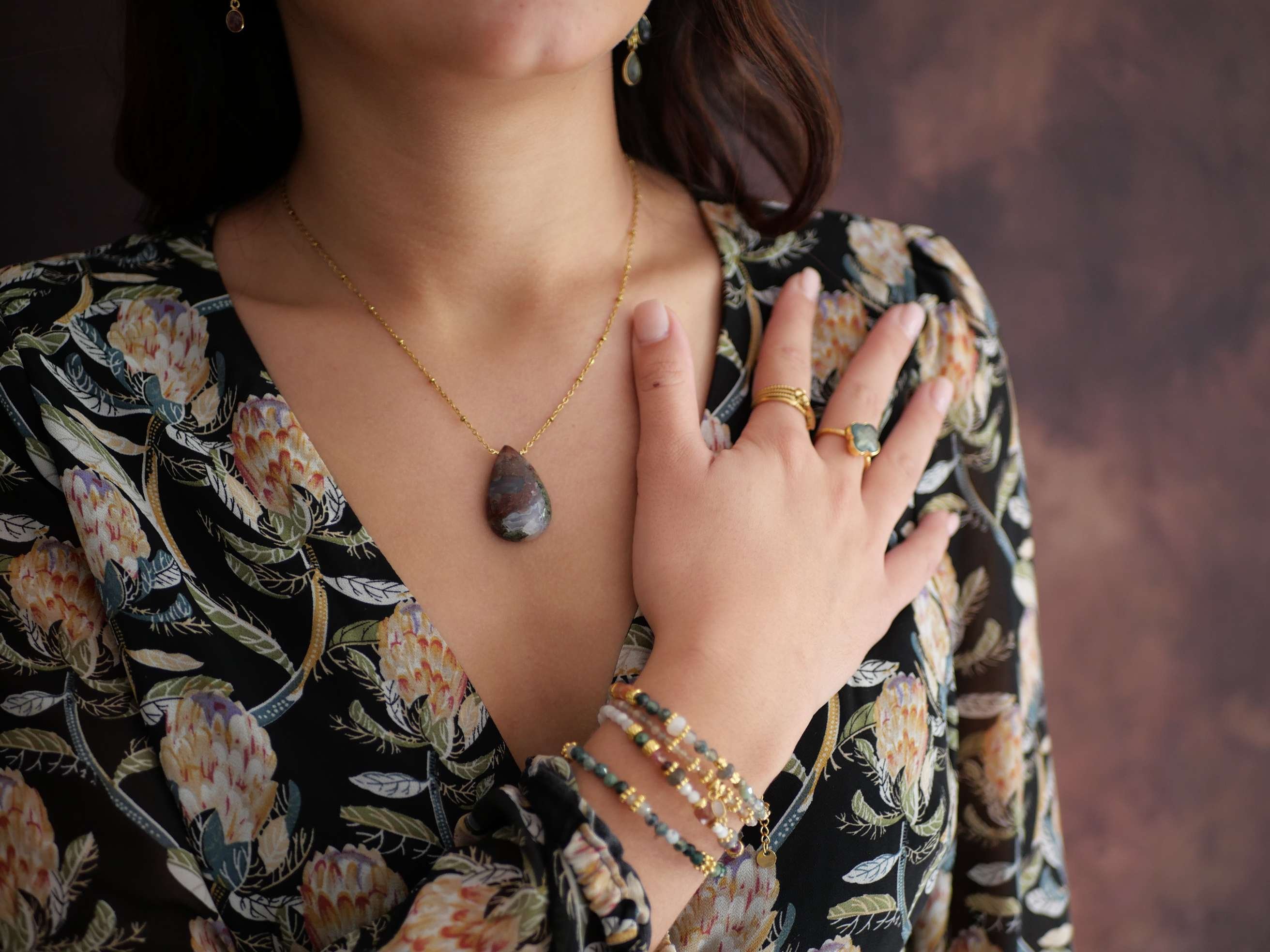 Red moss agate necklace GINANDGER Brown